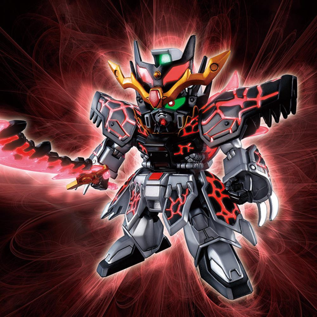 Model Kit SD Gundam Dong Zhuo Providence Bandai – Gunpla nero e rosso trasformabile, con lama trasparente, da assemblare senza colla né vernice.