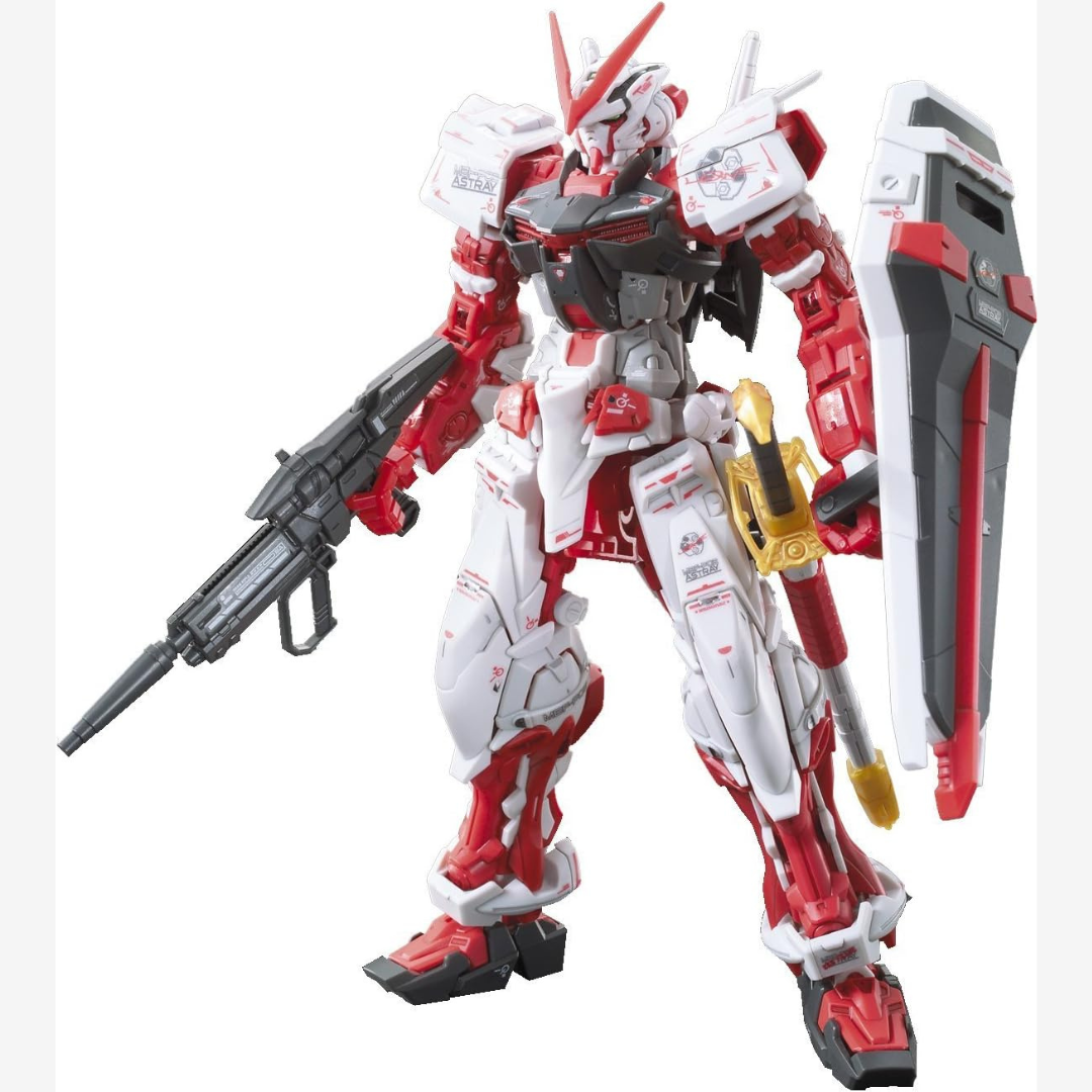 Gunpla RG Gundam Astray Red Frame 1/144 Bandai con katana Gerbera, design samurai rosso e bianco, altamente posabile, da montare senza colla