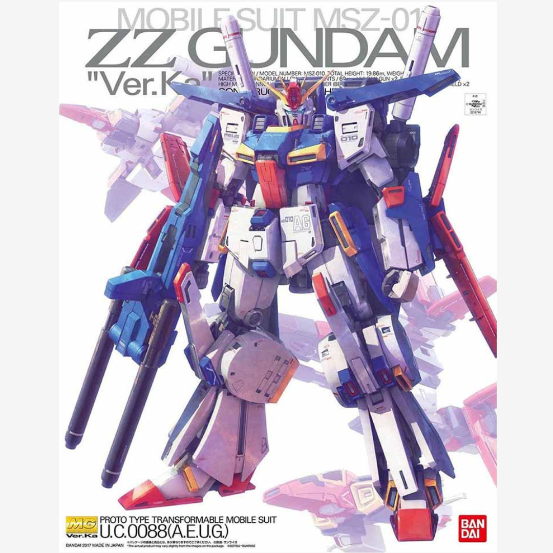 Gunpla MG ZZ Gundam Ver.Ka 1/100 Bandai: mobile suit trasformabile, dettagli premium, kit da montare senza colla perfetto per veri fan della serie anime.