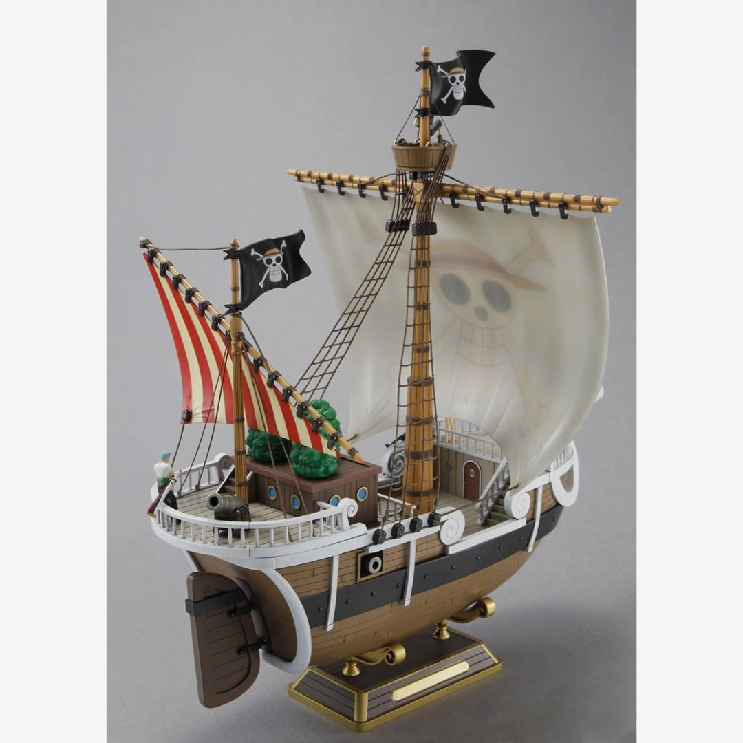 Modellino Bandai Going Merry da One Piece, nave dei Mugiwara con vela Jolly Roger e mini figure, kit da montare senza colla per fan e collezionisti anime