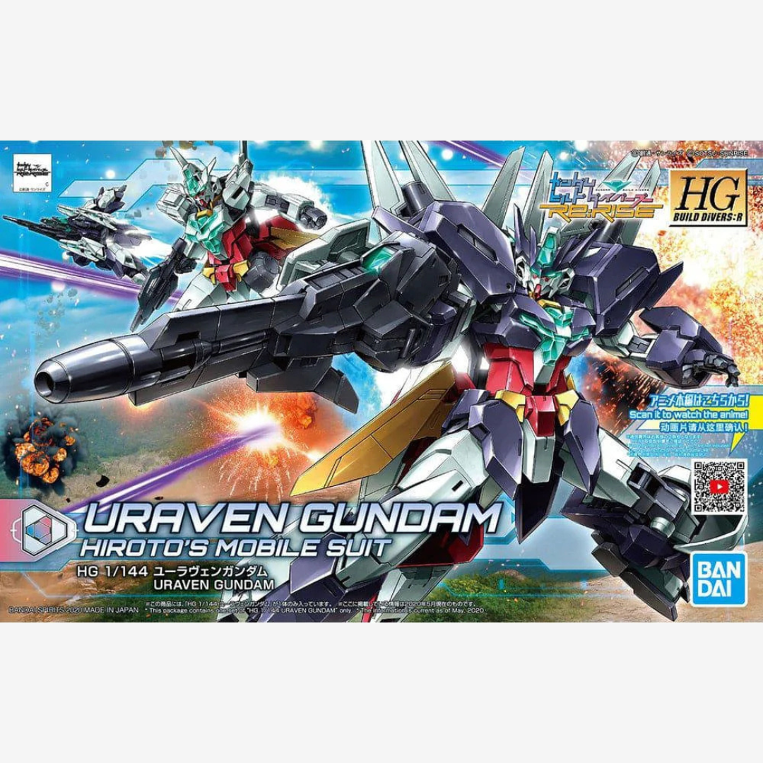 Box HG 1/144 Uraven Gundam Bandai – Gunpla Build Divers Re:Rise nero e turchese, modello da assemblare senza colla con armi di precisione e look stealth