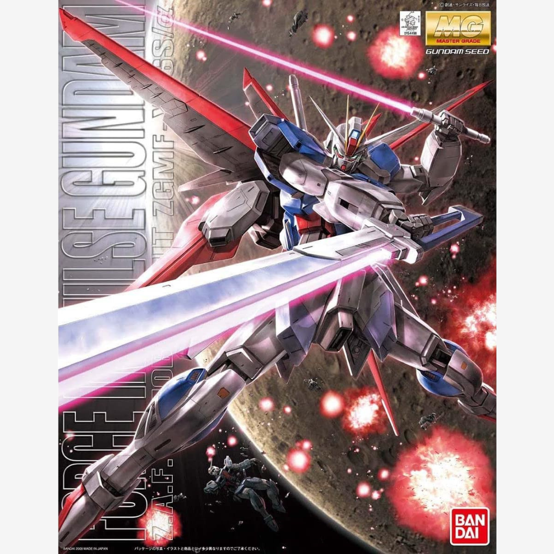 Box MG Force Impulse Gundam ZGMF-X56S da Gundam SEED Destiny – Master Grade Bandai da montare senza colla, completo di armi e Force Silhouette.
