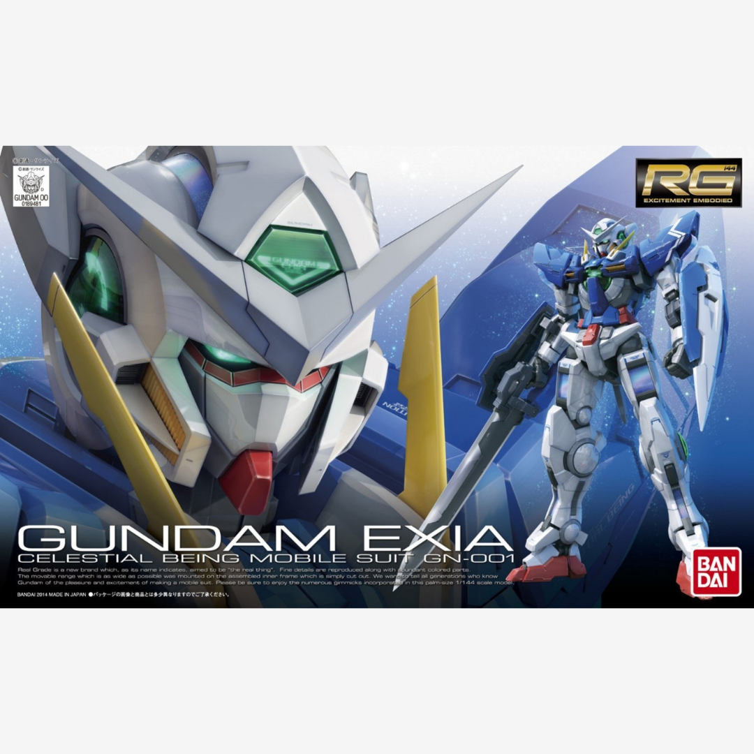Gunpla RG Gundam Exia 1/144 Bandai con GN Sword, dettagli realistici e pose dinamiche ispirate a Gundam 00. Acquistabile su weeaboverse.it