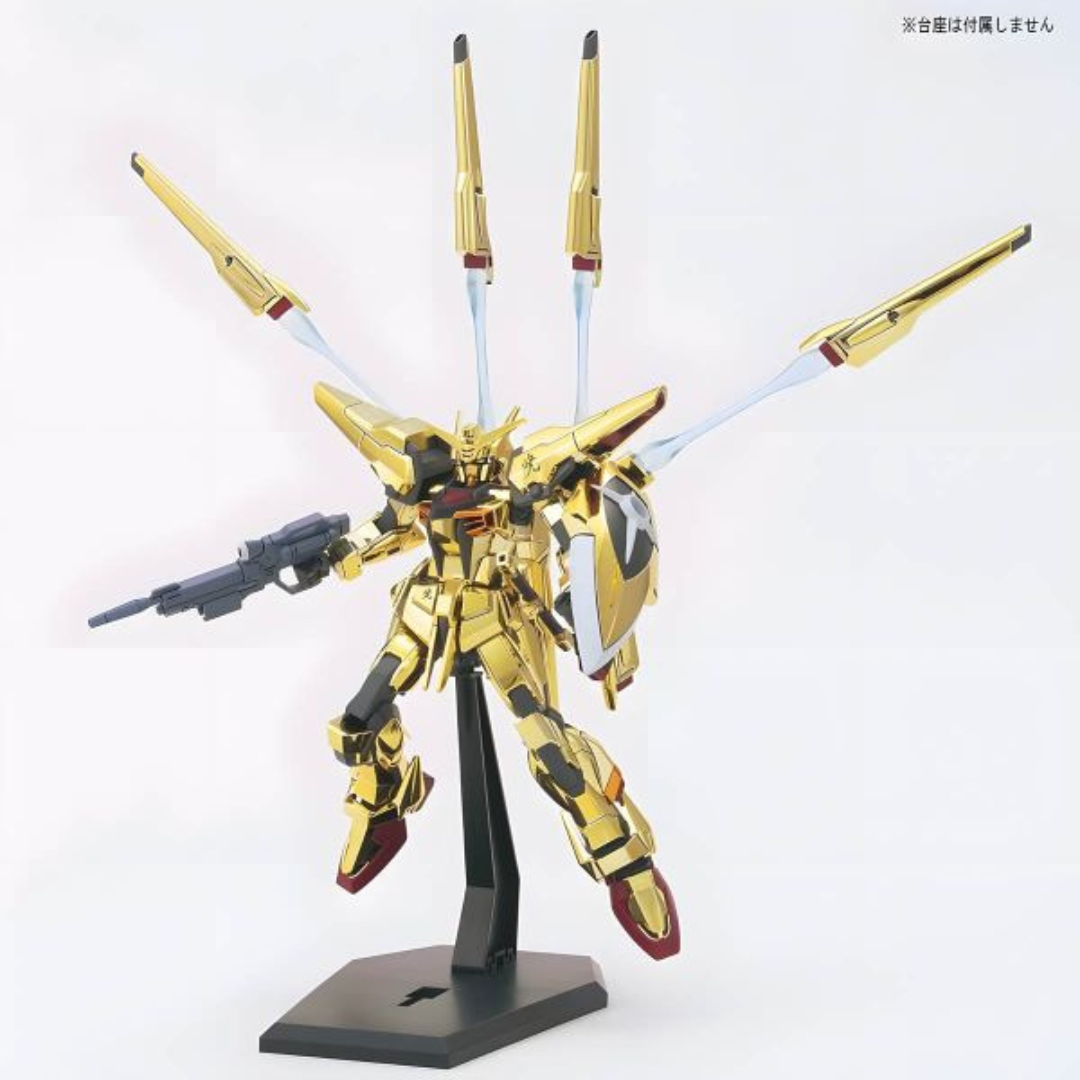 Box art HG 1/144 Shiranui Akatsuki Gundam dorato da Gundam SEED Destiny – Gunpla Bandai da assemblare senza colla né verniciatura