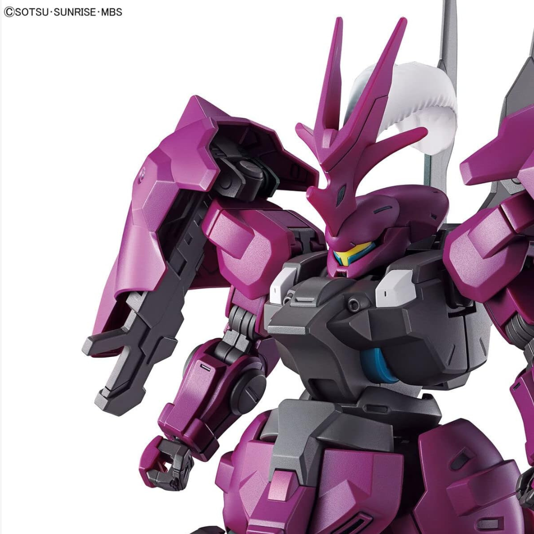 Box HG 1/144 Guel’s Dilanza Gunpla Bandai – modello da montare senza colla tratto da The Witch from Mercury con armatura viola e lancia energetica.