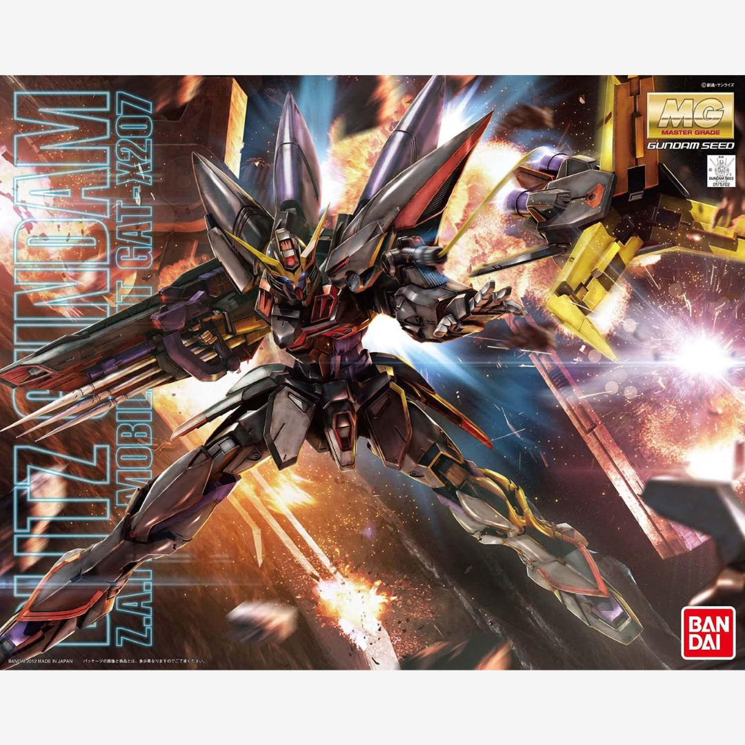 Box MG Blitz Gundam Master Grade Bandai – Gunpla di Gundam SEED con Mirage Colloid System, kit da assemblare senza colla per collezionisti esperti.