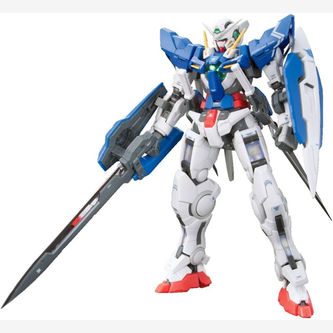Gunpla RG Gundam Exia 1/144 Bandai con GN Sword, dettagli realistici e pose dinamiche ispirate a Gundam 00. Acquistabile su weeaboverse.it