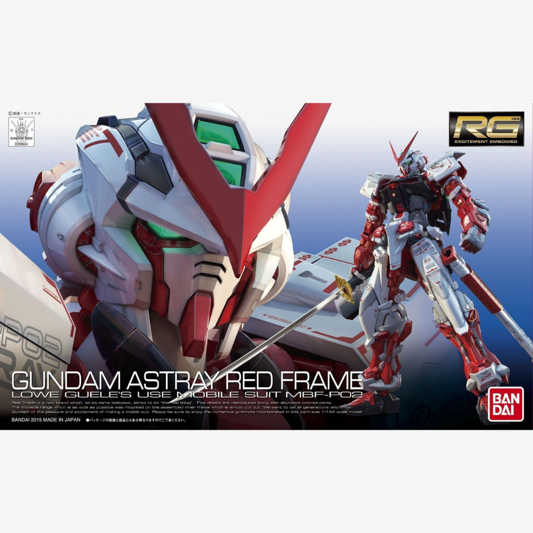 Gunpla RG Gundam Astray Red Frame 1/144 Bandai con katana Gerbera, design samurai rosso e bianco, altamente posabile, da montare senza colla