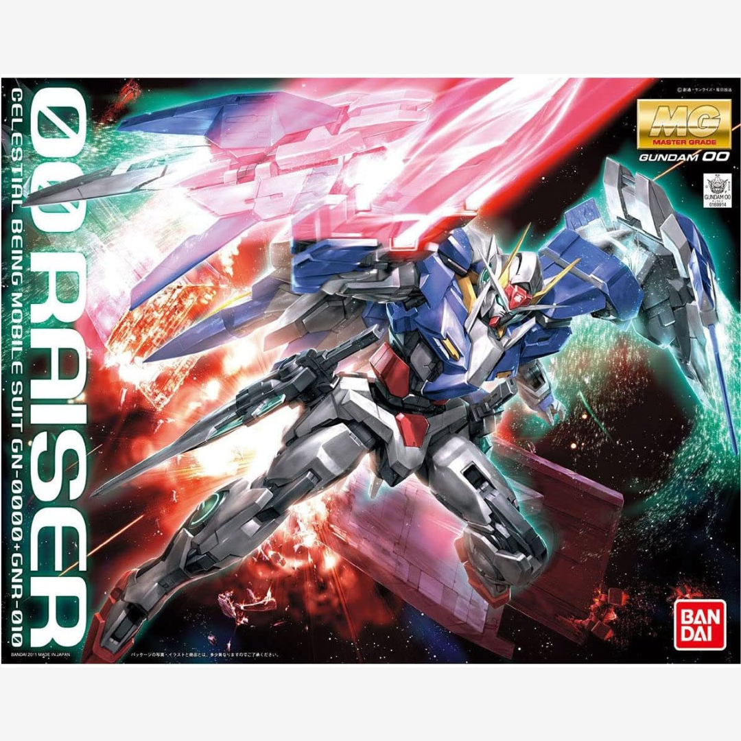 Gunpla MG 00 Raiser Bandai Master Grade da Gundam 00 – Mobile Suit GN-0000+GNR-010, kit modellismo dettagliato senza colla per fan Celestial Being.