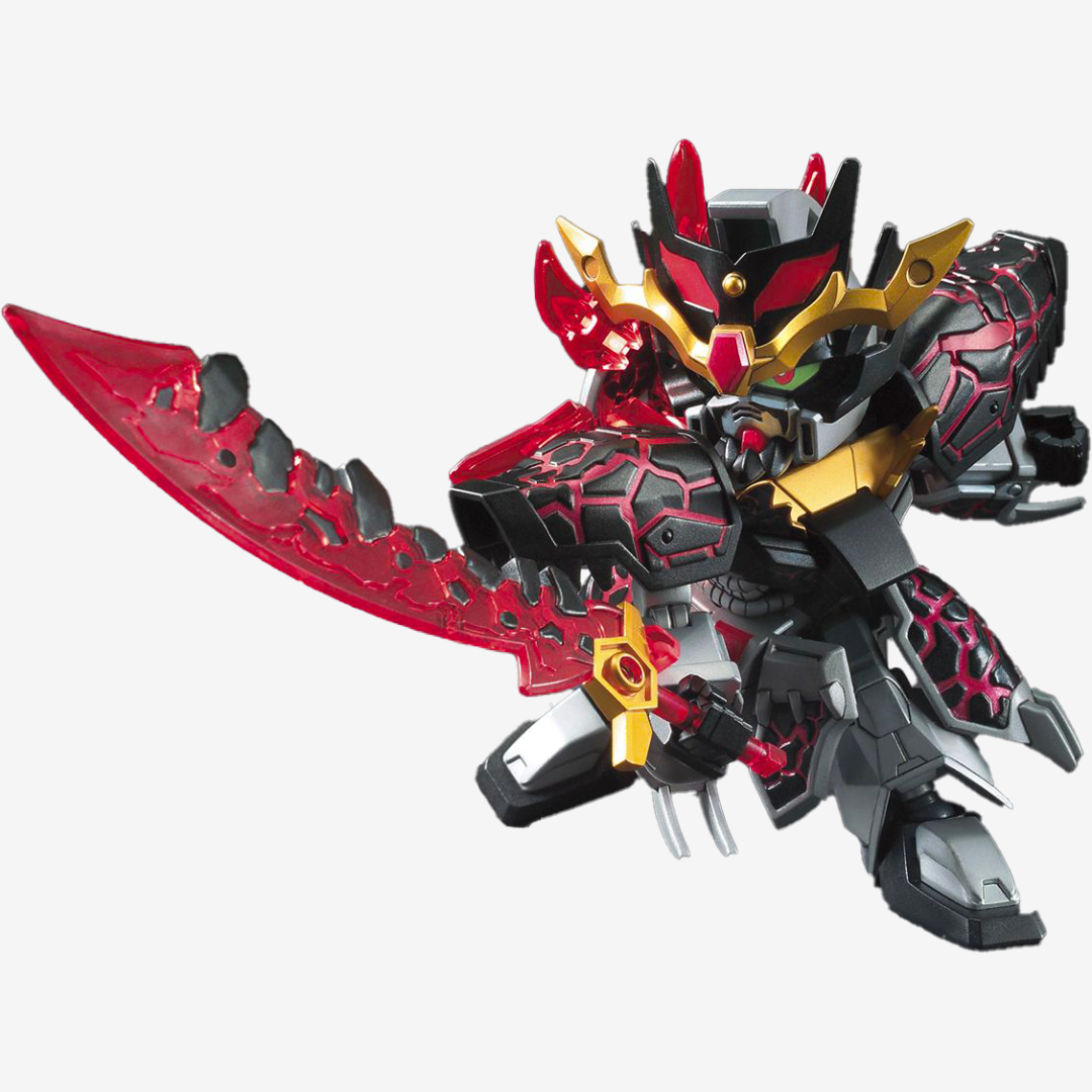 Model Kit SD Gundam Dong Zhuo Providence Bandai – Gunpla nero e rosso trasformabile, con lama trasparente, da assemblare senza colla né vernice.