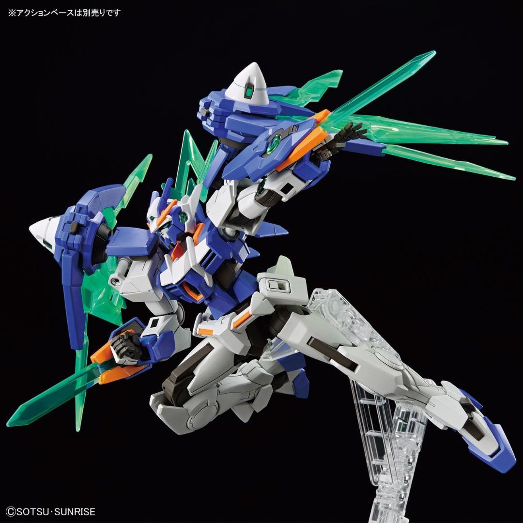 Box HG 1/144 Gundam 00 Diver Arc Bandai – Gunpla Build Metaverse, kit da assemblare senza colla, design con lame verdi traslucide e look dinamico.