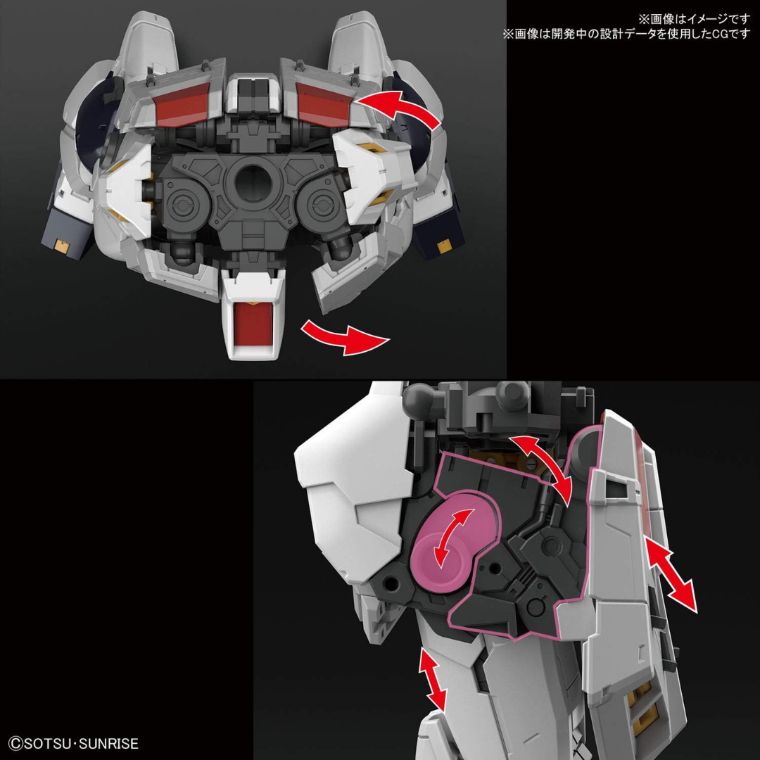 RG RX-93 Nu Gundam 1/144 Bandai con funnel mobili e frame interno dettagliato. Kit Gunpla Real Grade ispirato a Char's Counterattack su Weeaboverse.it