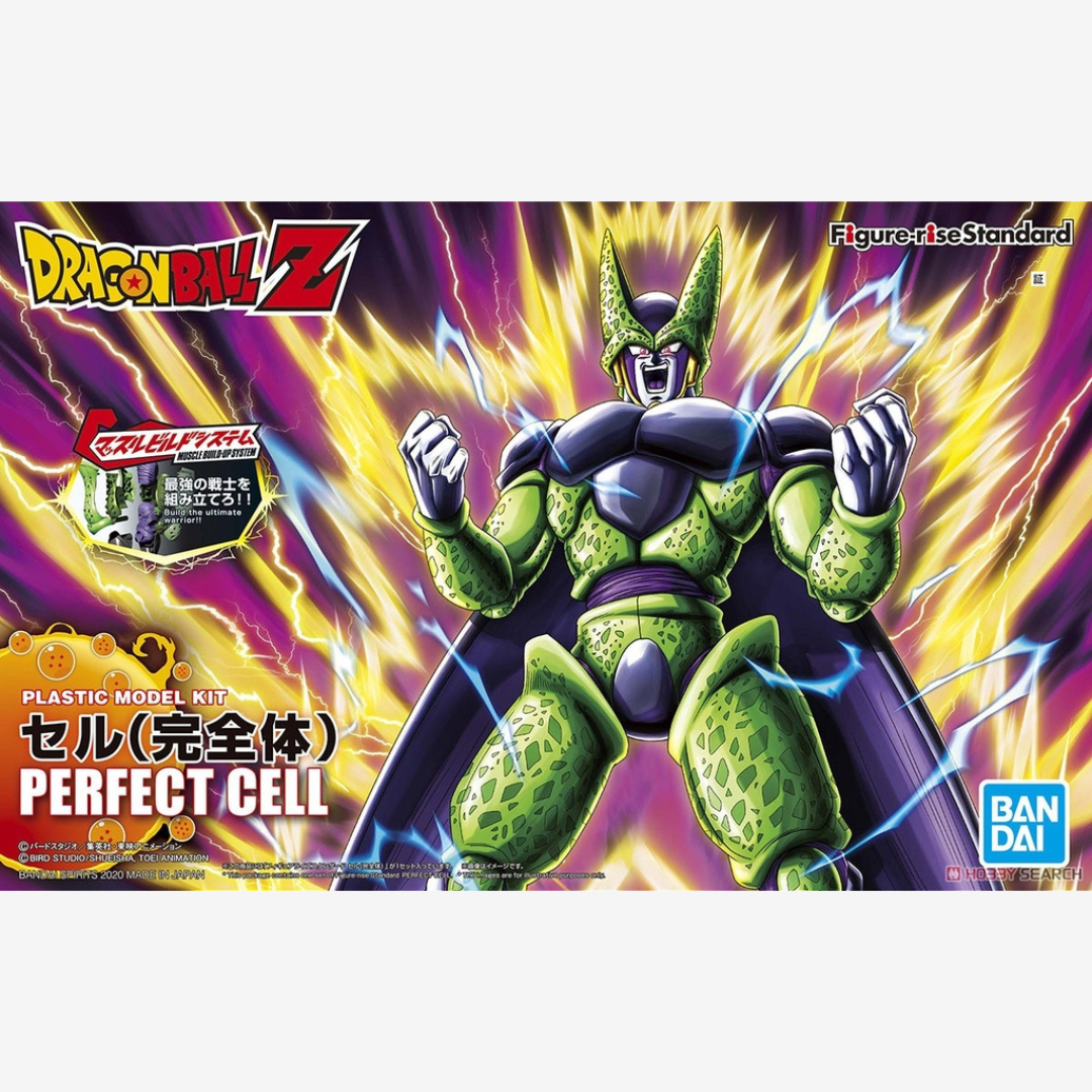 Box model kit Figure-rise Standard Bandai di Perfect Cell Dragon Ball Z, plastico da assemblare senza colla, articolato e dettagliato per collezionisti.