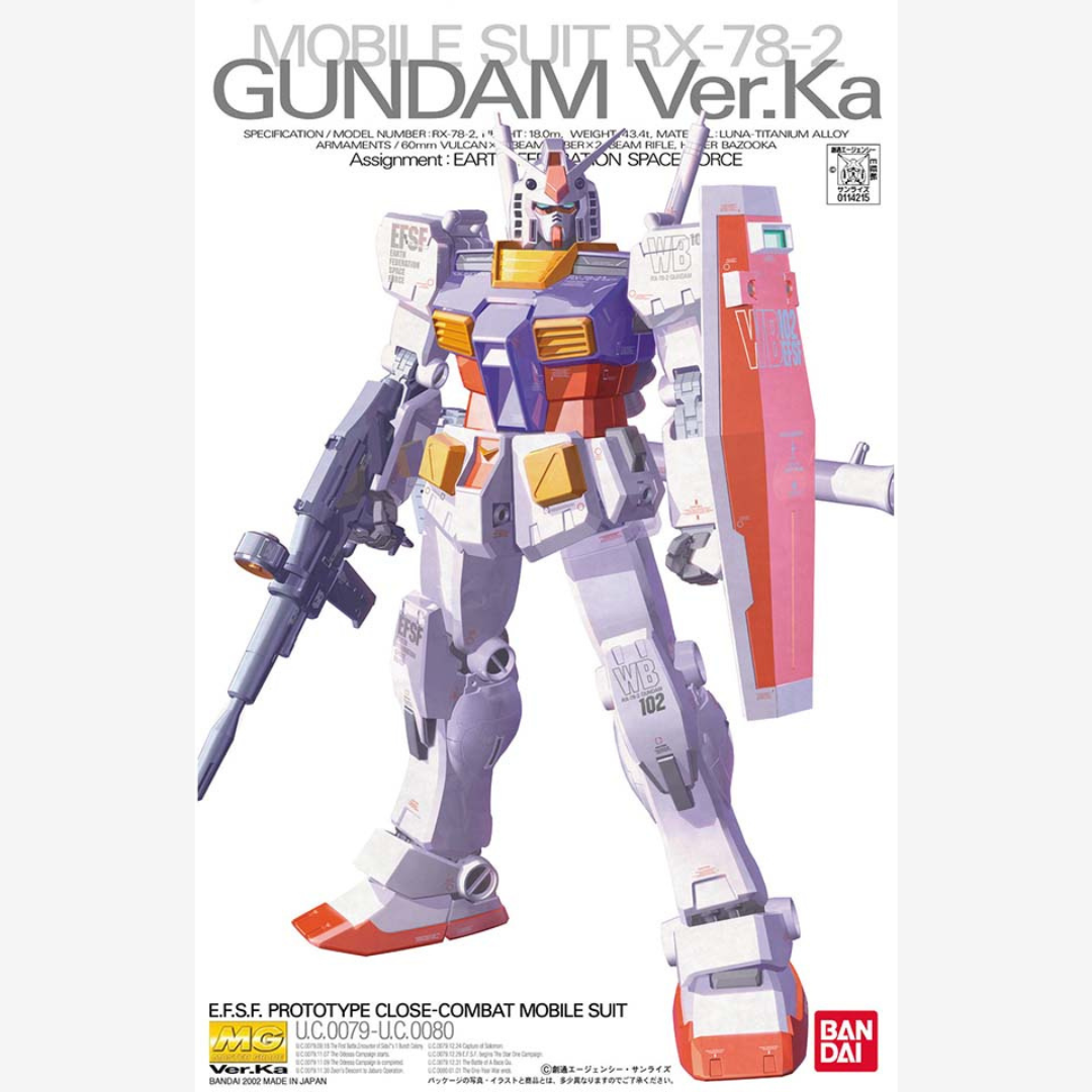Box MG Master Grade RX-78-2 Gundam Ver.Ka da Mobile Suit Gundam, kit Gunpla dettagliato e iconico, da assemblare senza colla né vernice.