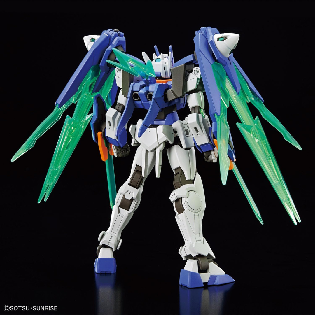 Box HG 1/144 Gundam 00 Diver Arc Bandai – Gunpla Build Metaverse, kit da assemblare senza colla, design con lame verdi traslucide e look dinamico.