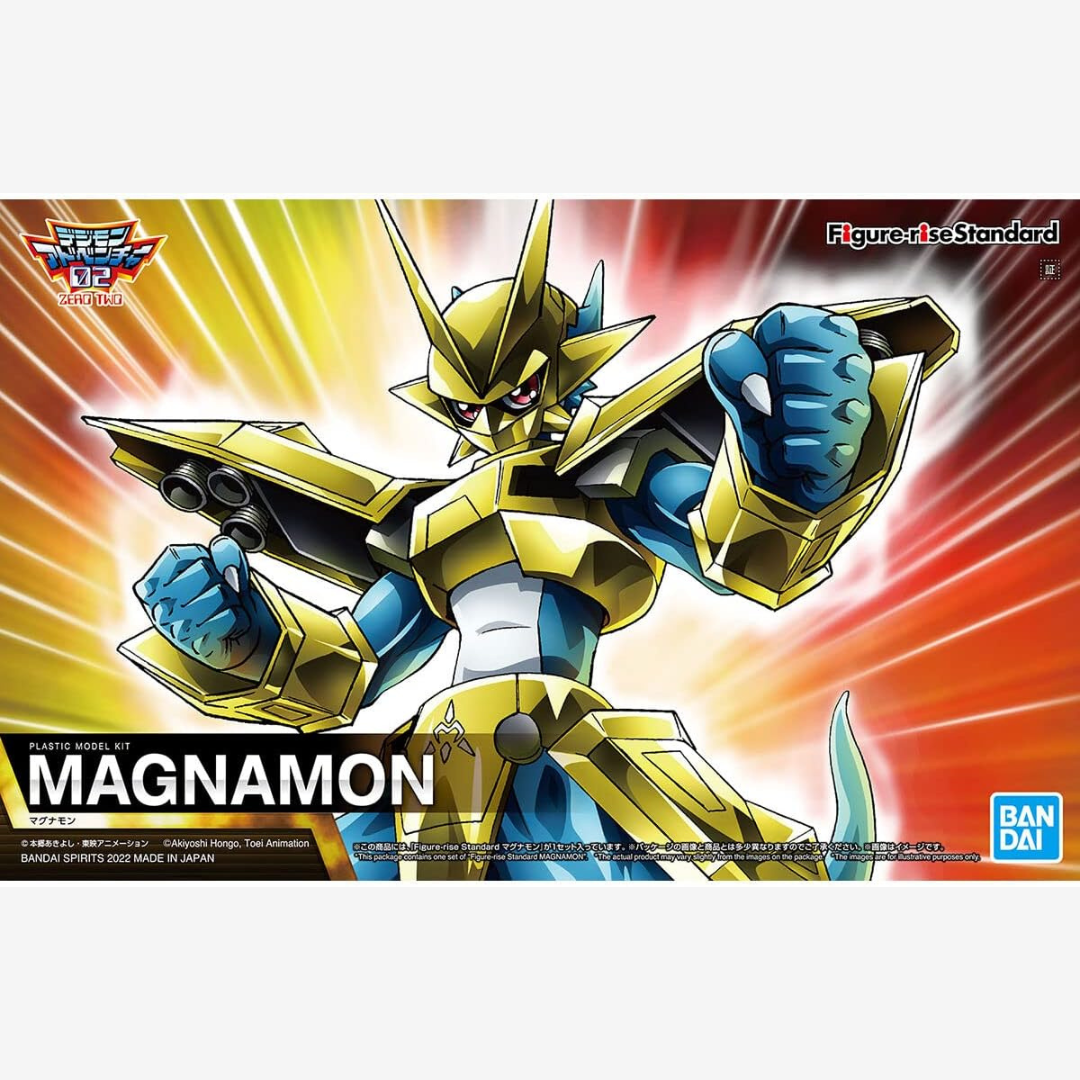 Model kit Digimon Magnamon Bandai Figure-rise Standard 2022, armatura dorata, da assemblare senza colla, per fan e collezionisti anime.
