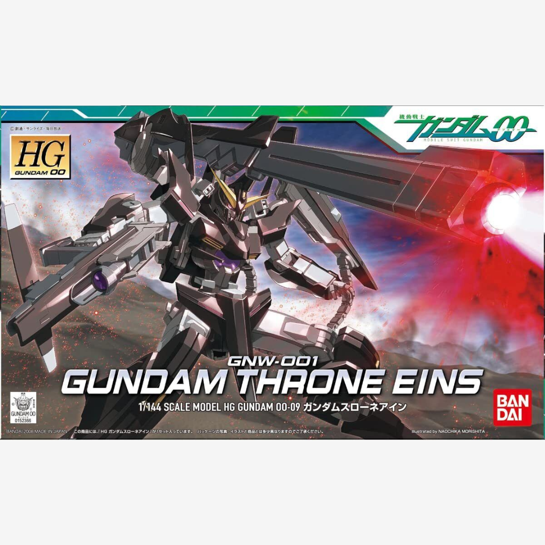 Box HG 1/144 Gundam Throne Eins Bandai – Gunpla Gundam 00 nero con cannone GN, kit da montare senza colla per fan Celestial Being