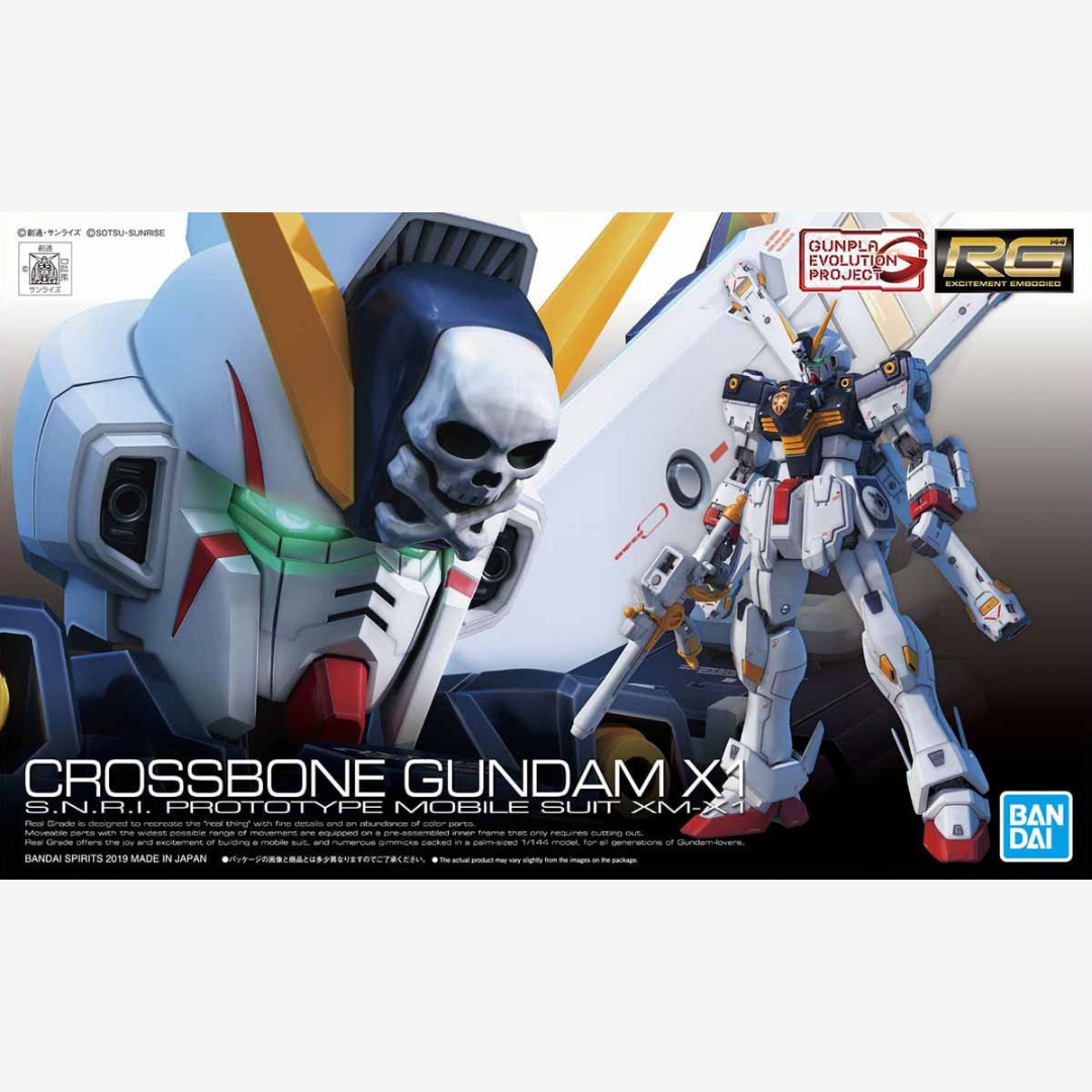 Gunpla RG Crossbone Gundam X1 1/144 Bandai con mantello, teschio sul viso e armi pirate-style ispirato a Mobile Suit Crossbone Gundam