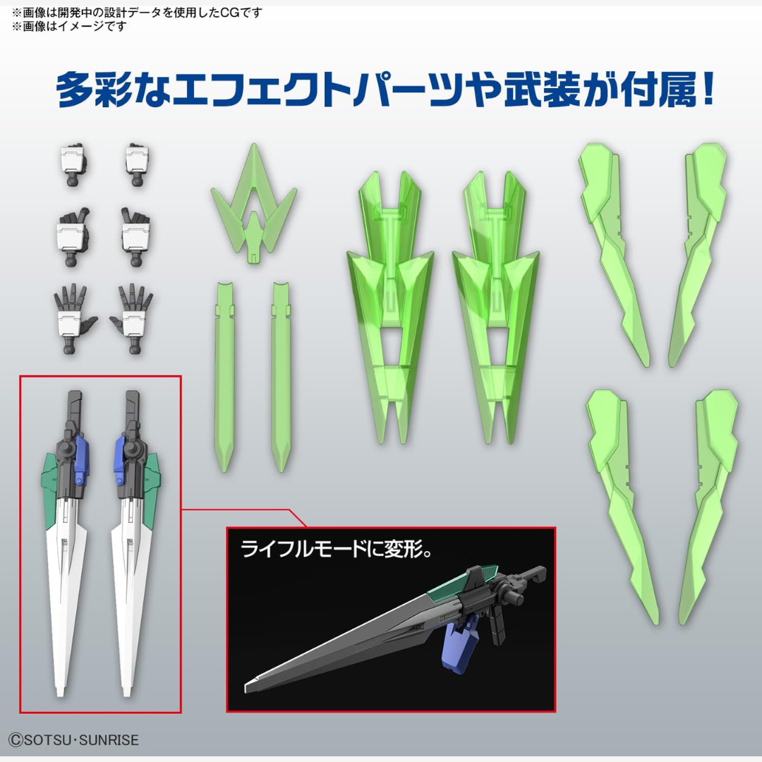 Box HG 1/144 Gundam 00 Diver Arc Bandai – Gunpla Build Metaverse, kit da assemblare senza colla, design con lame verdi traslucide e look dinamico.