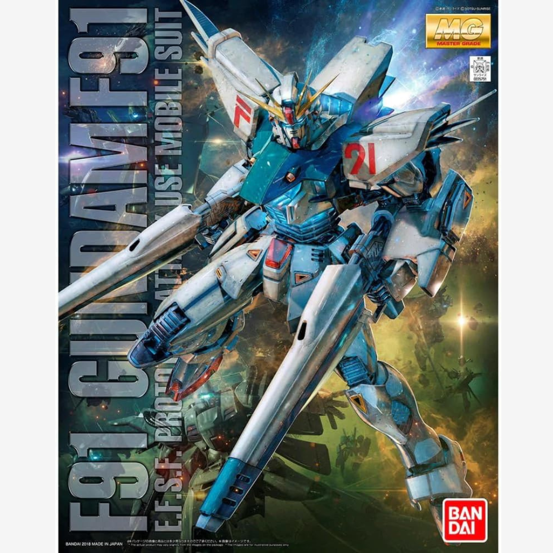 Box Gunpla MG Gundam F91 Bandai – Master Grade da montare, dettagli realistici, Face Open System, kit senza colla ispirato all’anime Mobile Suit F91.