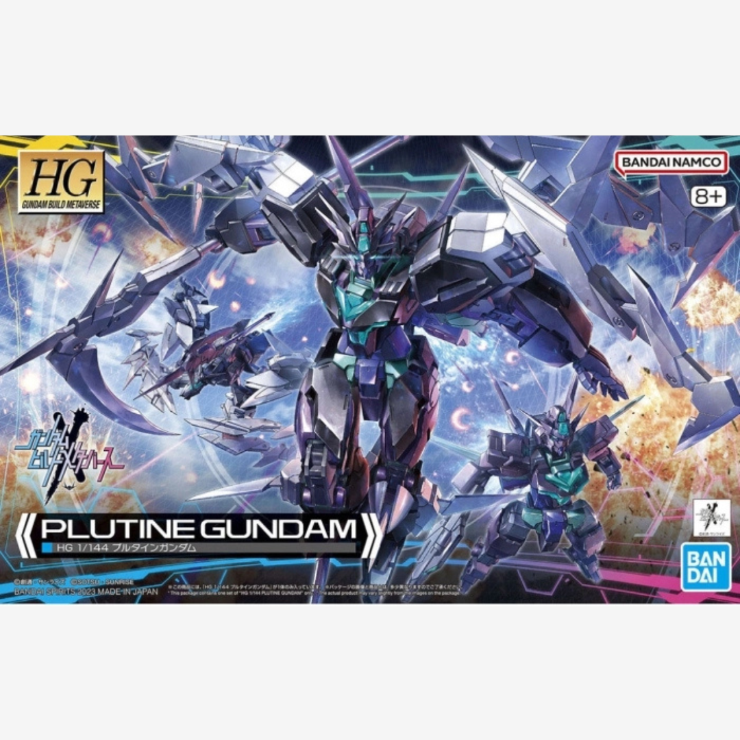 Box HG 1/144 Plutine Gundam Bandai – Modellino Gunpla da Build Metaverse, kit da assemblare senza colla con design high-tech e finitura cangiante.