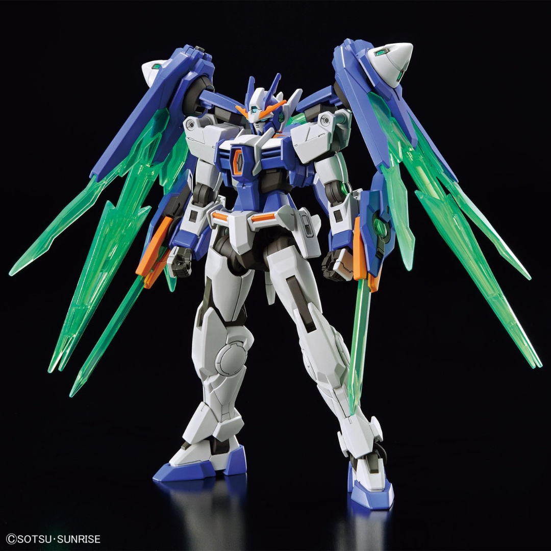 Box HG 1/144 Gundam 00 Diver Arc Bandai – Gunpla Build Metaverse, kit da assemblare senza colla, design con lame verdi traslucide e look dinamico.