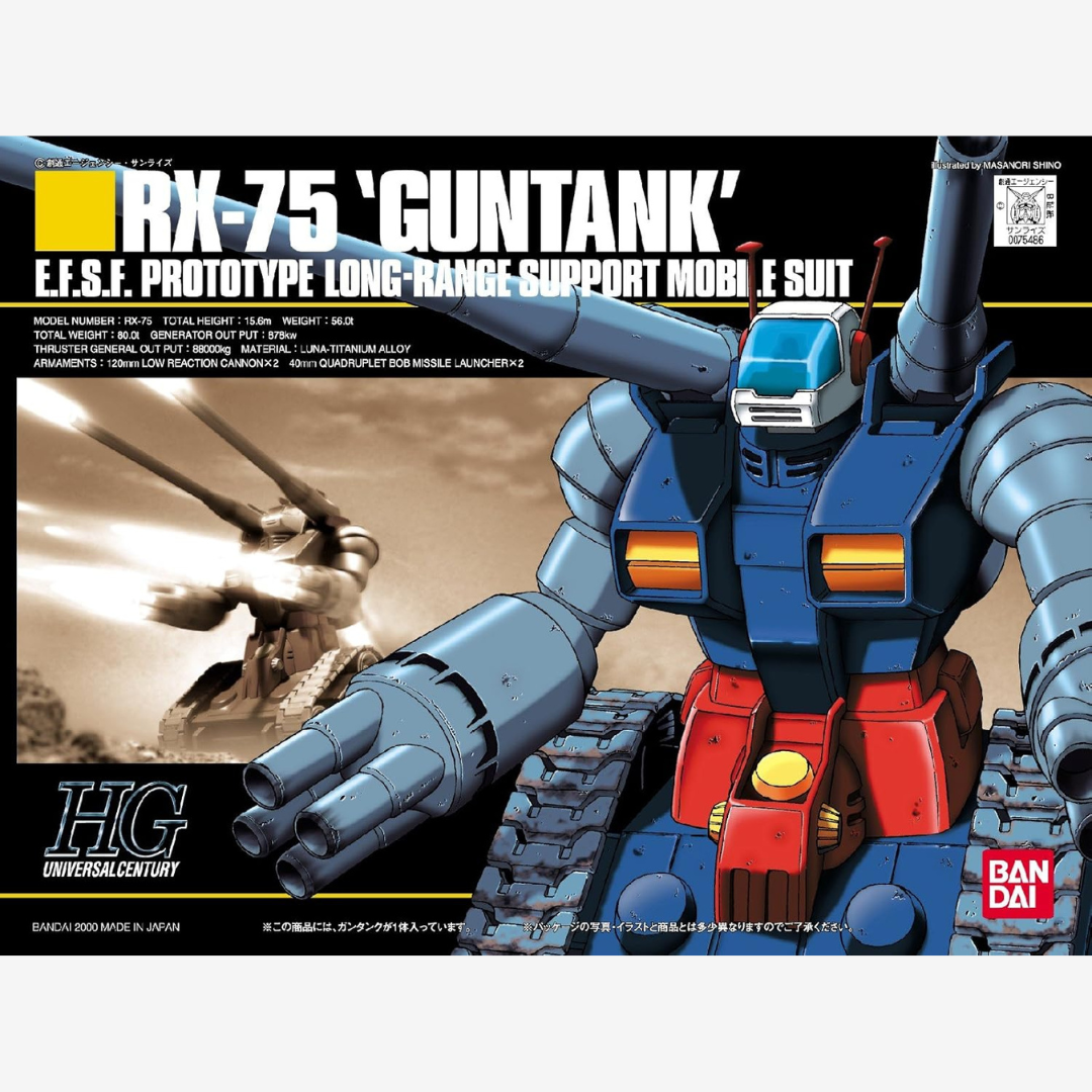 Box Gunpla Bandai HG 1/144 RX-75 Guntank, mobile suit supporto E.F.S.F. da Mobile Suit Gundam, kit da assemblare senza colla né verniciatura.