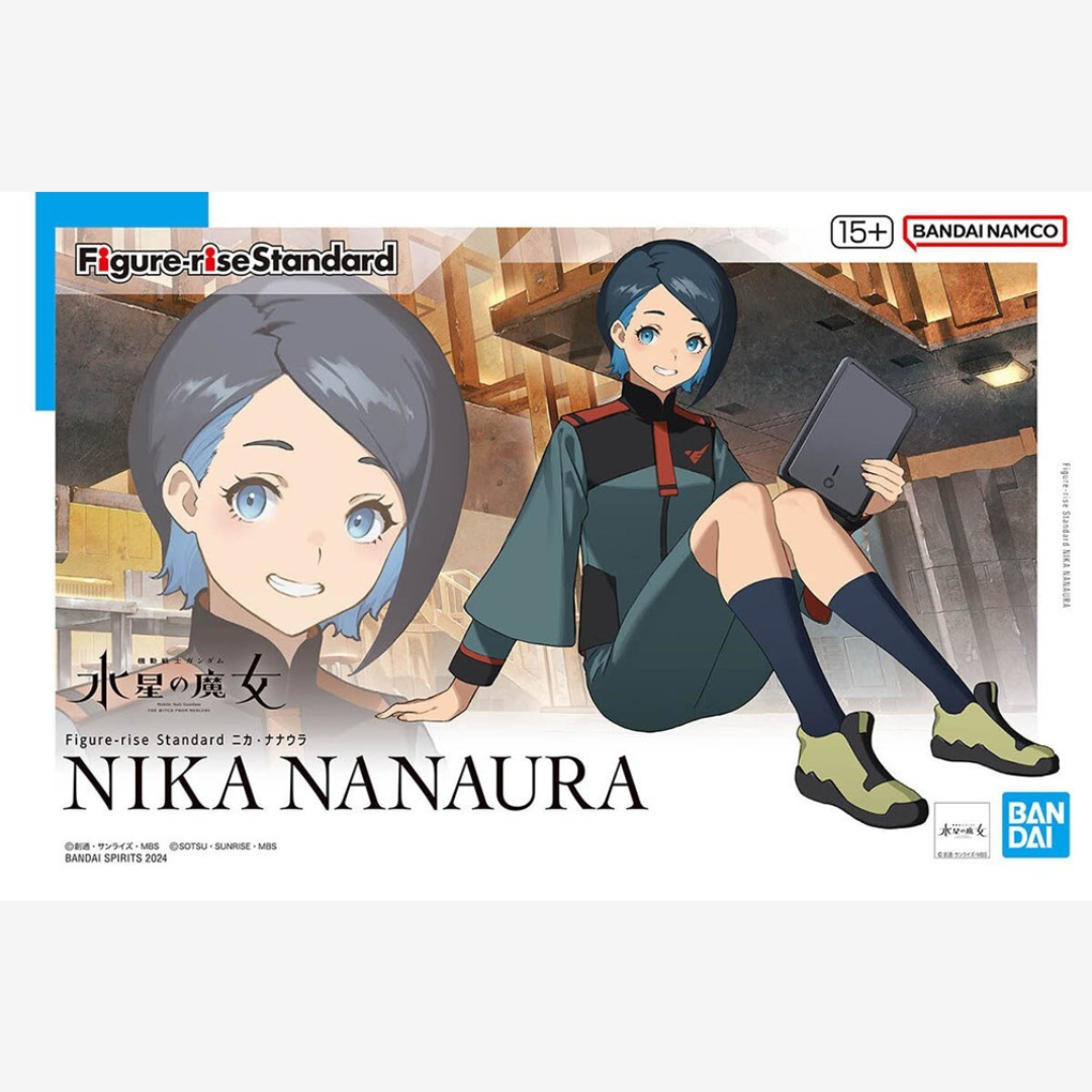 Box Figure-rise Standard Nika Nanaura Bandai da The Witch from Mercury, model kit anime 2024 da assemblare, senza colla né verniciatura.