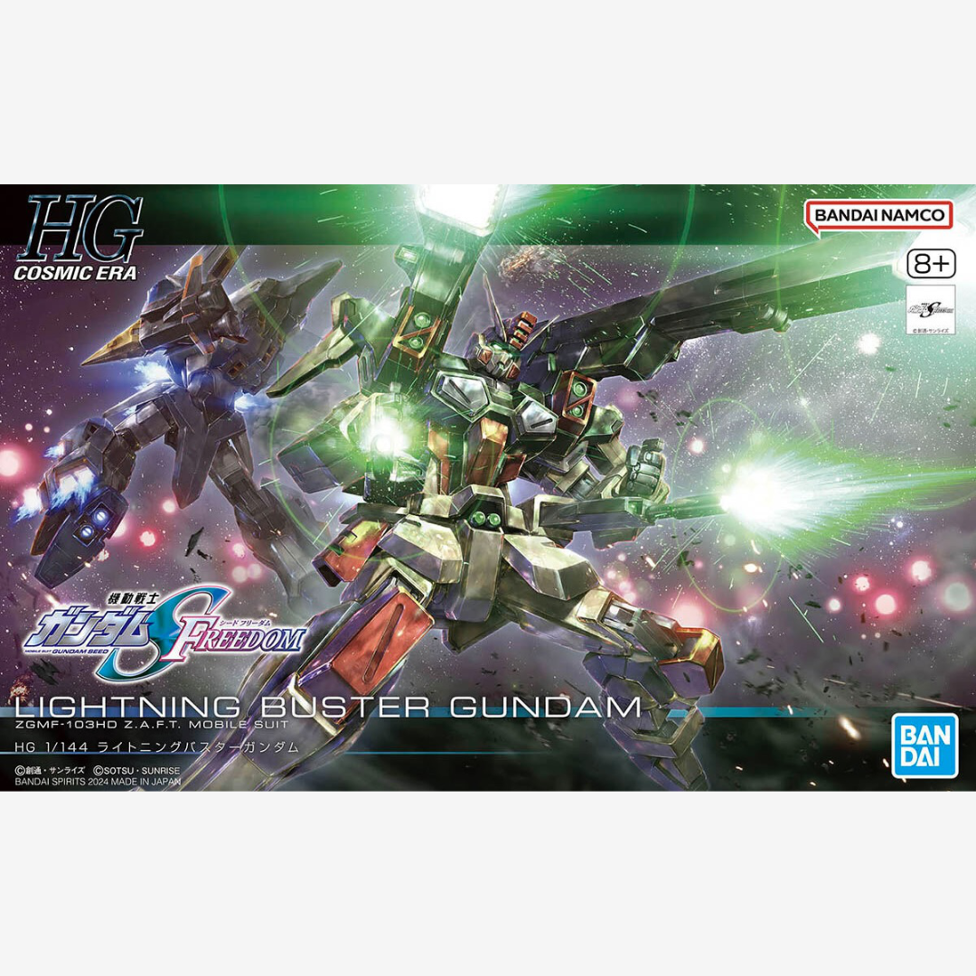 Box HG 1/144 Lightning Buster Gundam SEED Freedom – Gunpla Bandai 2024 con cannone doppio, dettagli aggressivi e montaggio senza colla