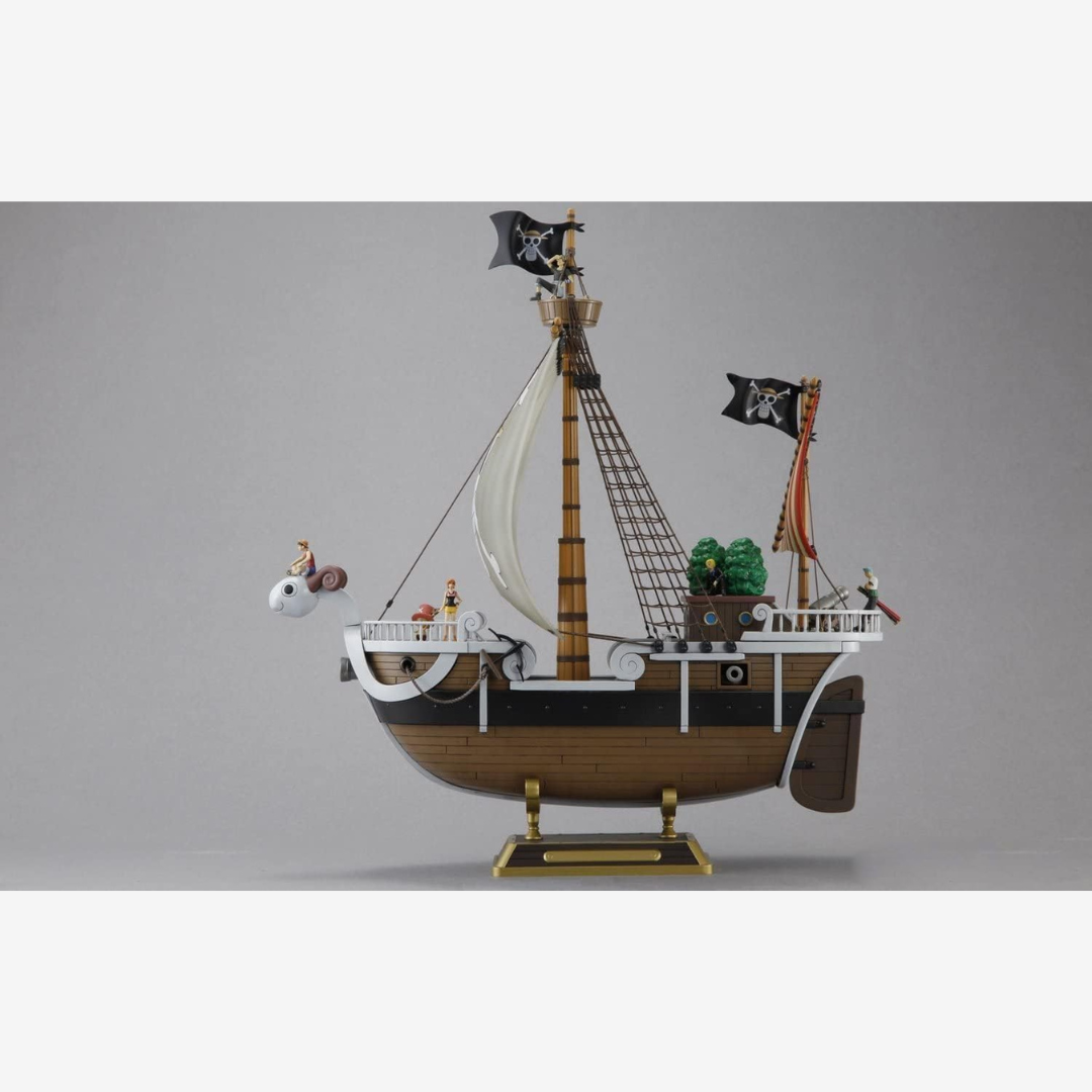 Modellino Bandai Going Merry da One Piece, nave dei Mugiwara con vela Jolly Roger e mini figure, kit da montare senza colla per fan e collezionisti anime