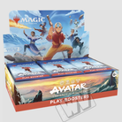 Play Booster Box Magic: The Gathering Avatar The Last Airbender con Aang, Katara, Sokka e Toph sull’espositore dell’espansione La Leggenda di Aang