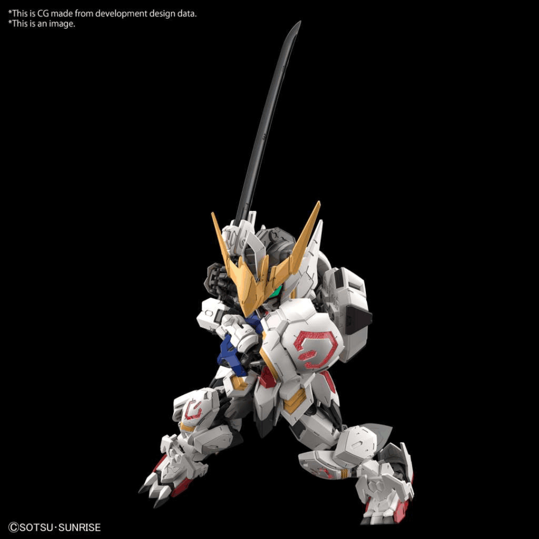 Box MGSD Gundam Barbatos con Mobile Suit SD dettagliato e armato, ispirato a Iron-Blooded Orphans. Gunpla compatto con qualità da Master Grade.