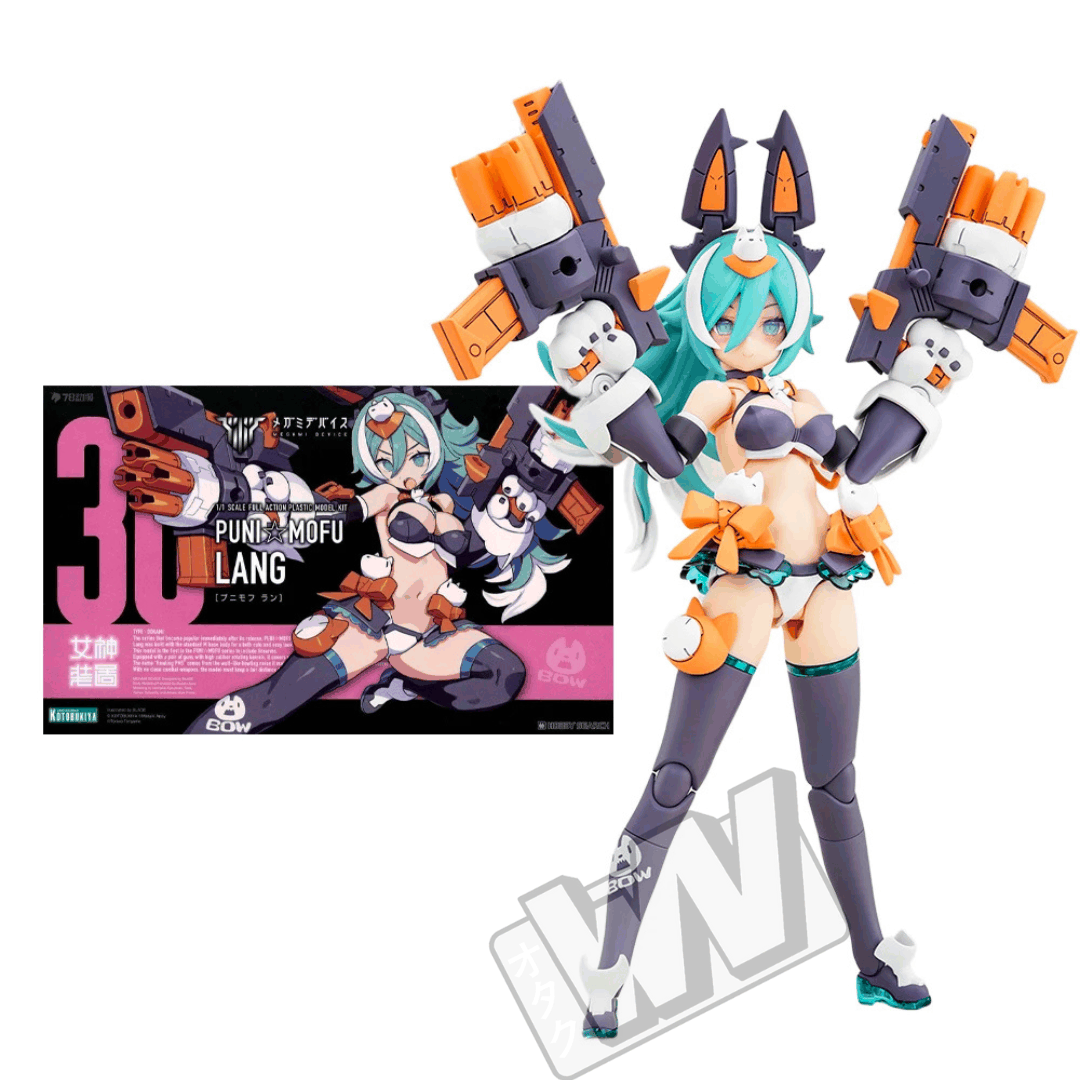 Model Kit Megami Device Puni Mofu Lang 1/1 con figure anime posabile, accessori mecha e box ufficiale Kotobukiya, modello da collezione per fan e hobbisti.