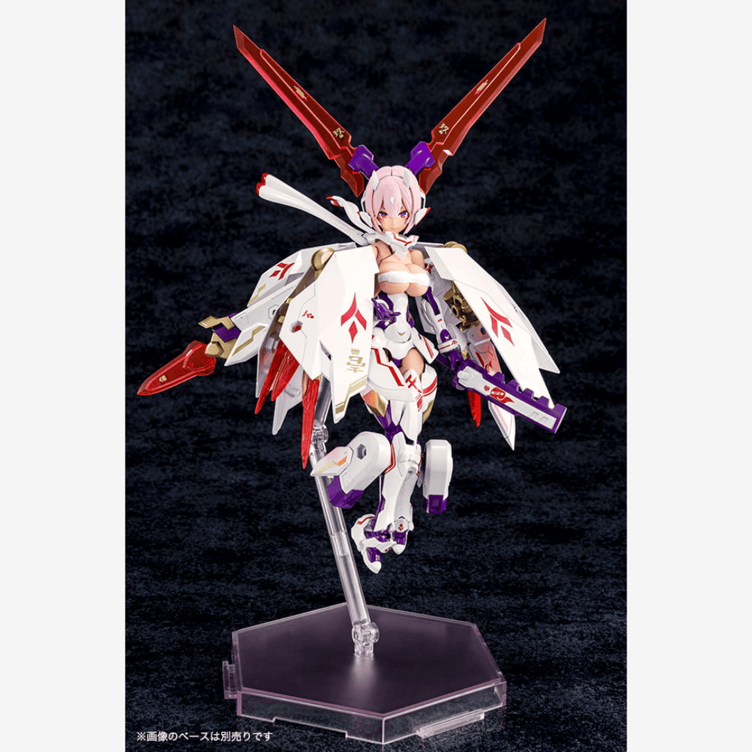 Box model kit Megami Device ASRA Nine-Tails Kotobukiya con armatura bianca futuristica e look Bishoujo mecha da combattimento