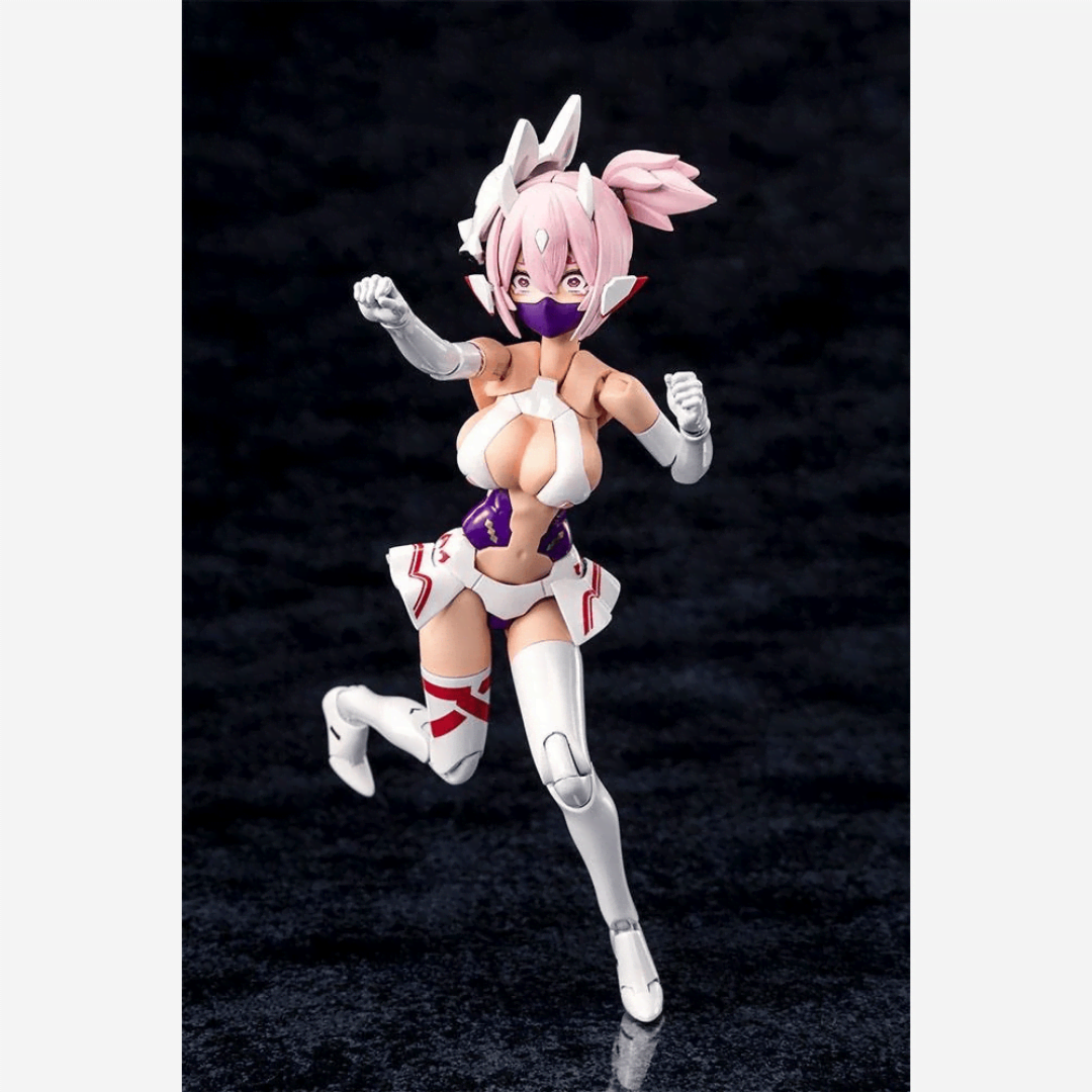 Box model kit Megami Device ASRA Nine-Tails Kotobukiya con armatura bianca futuristica e look Bishoujo mecha da combattimento