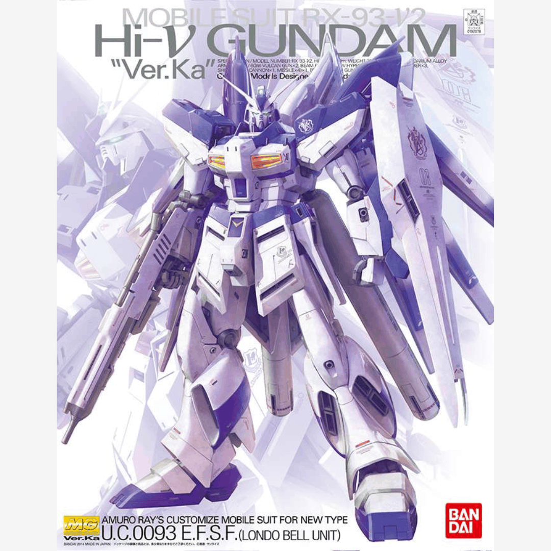 Box MG 1/100 Hi-ν Gundam Ver.Ka Bandai – Gunpla Master Grade da assemblare senza colla, versione UC premium del mobile suit di Amuro Ray