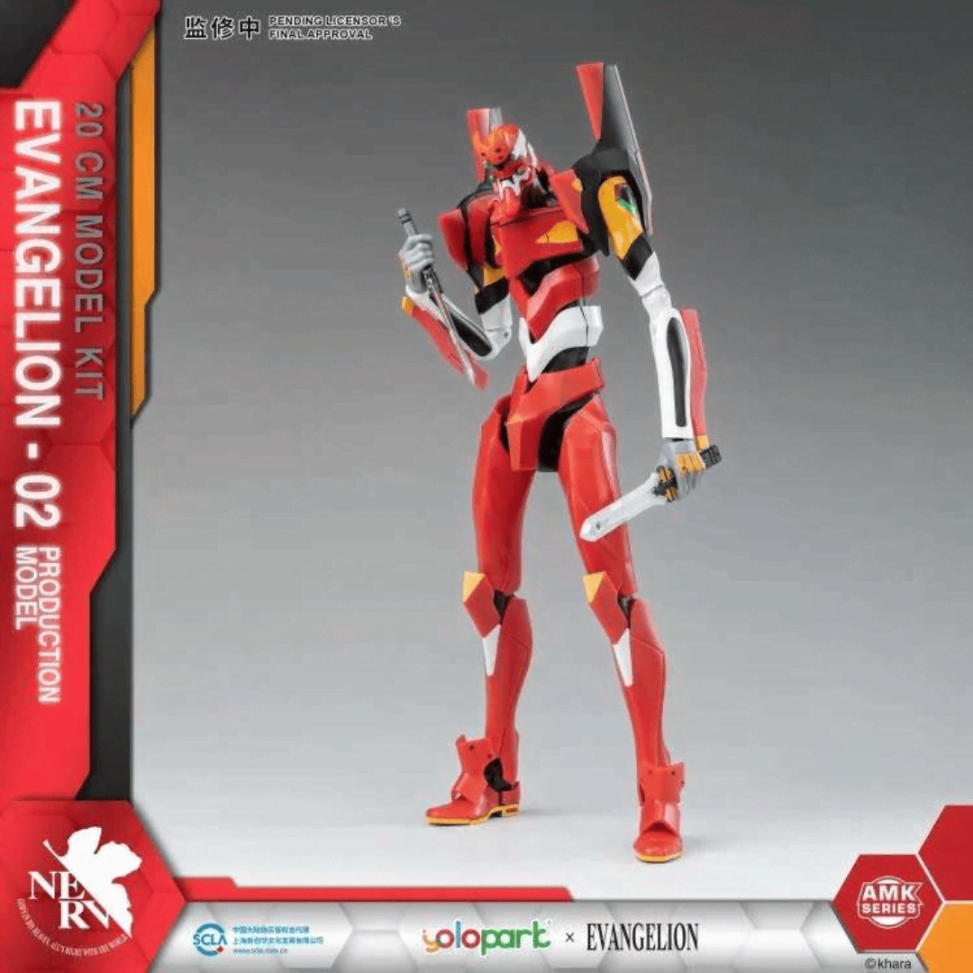 Box Evangelion Production Model-02 AMK Series Yolopark, model kit 20 cm snodabile, senza colla, accessori inclusi, ideale per fan Evangelion.