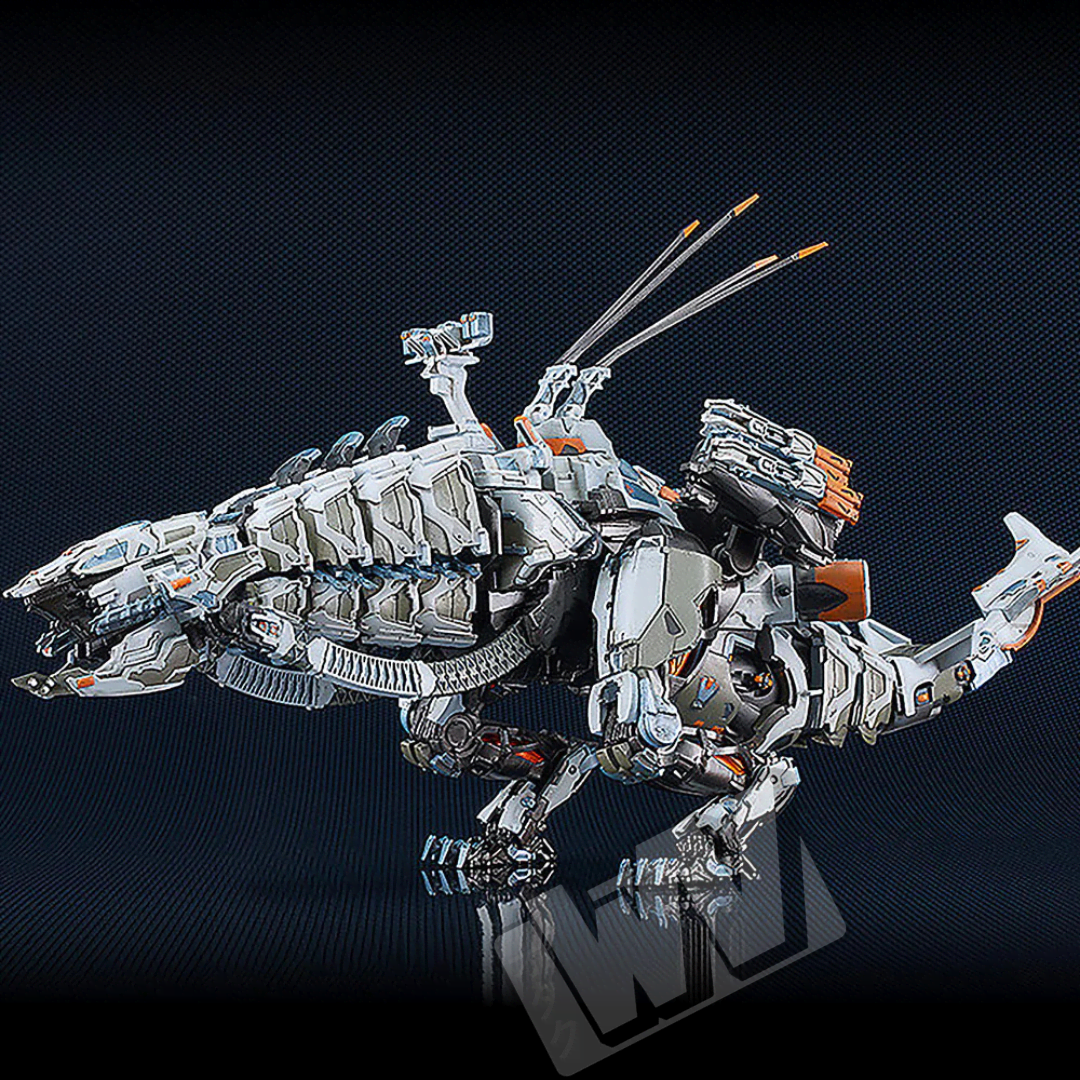 Moderoid Thunderjaw Horizon Forbidden West model kit 38 cm dettagliato, mecha da montare con design fedele al videogioco e componenti articolati per collezionisti
