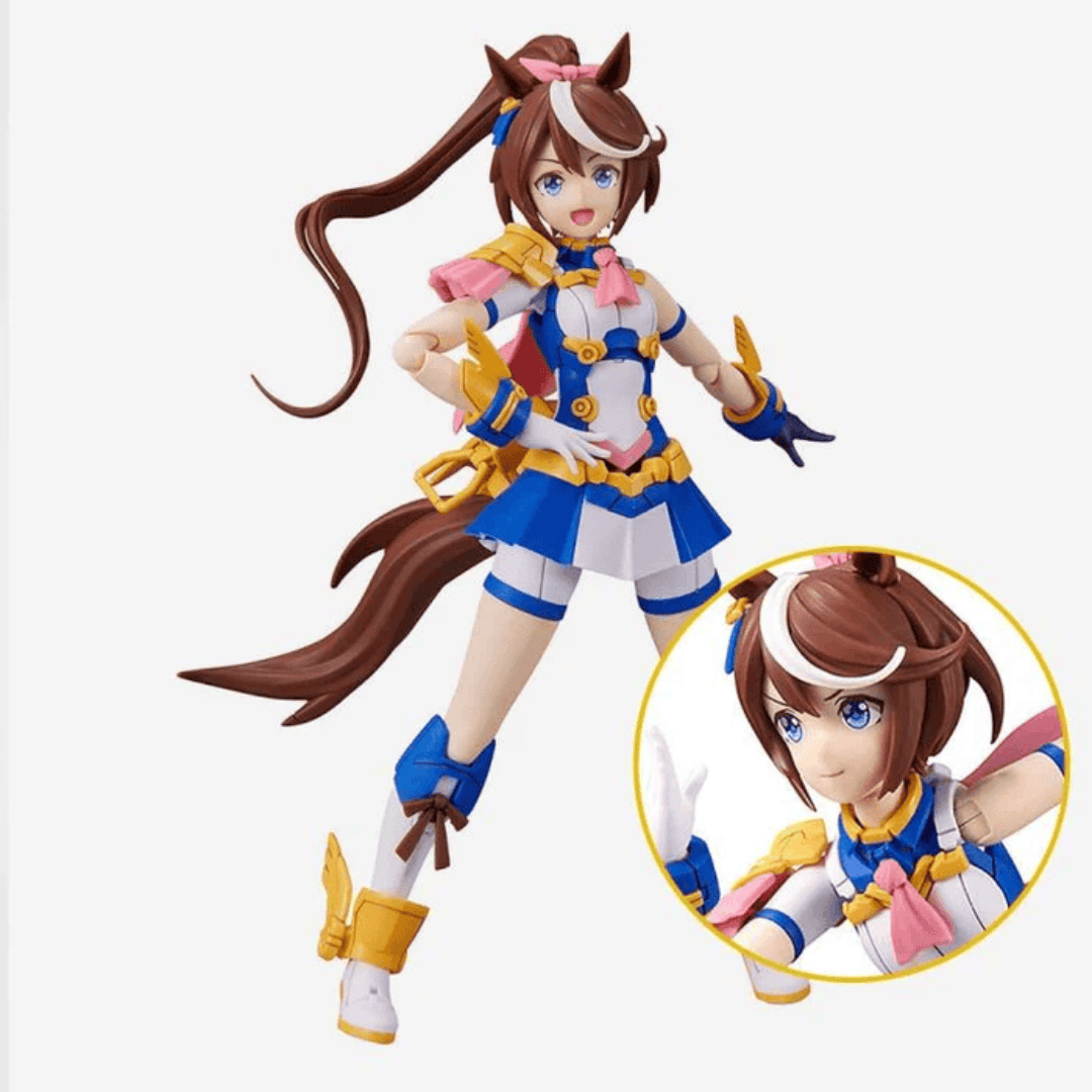 Box model kit 30MS Tokai Teio Bandai Umamusume con outfit da corsa, volti intercambiabili, orecchie equine e base espositiva
