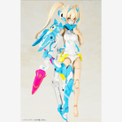 Box model kit ASRA Ninja Aoi Megami Device Kotobukiya con armatura azzurra, posa dinamica e armi ninja dettagliate in scala 1/1