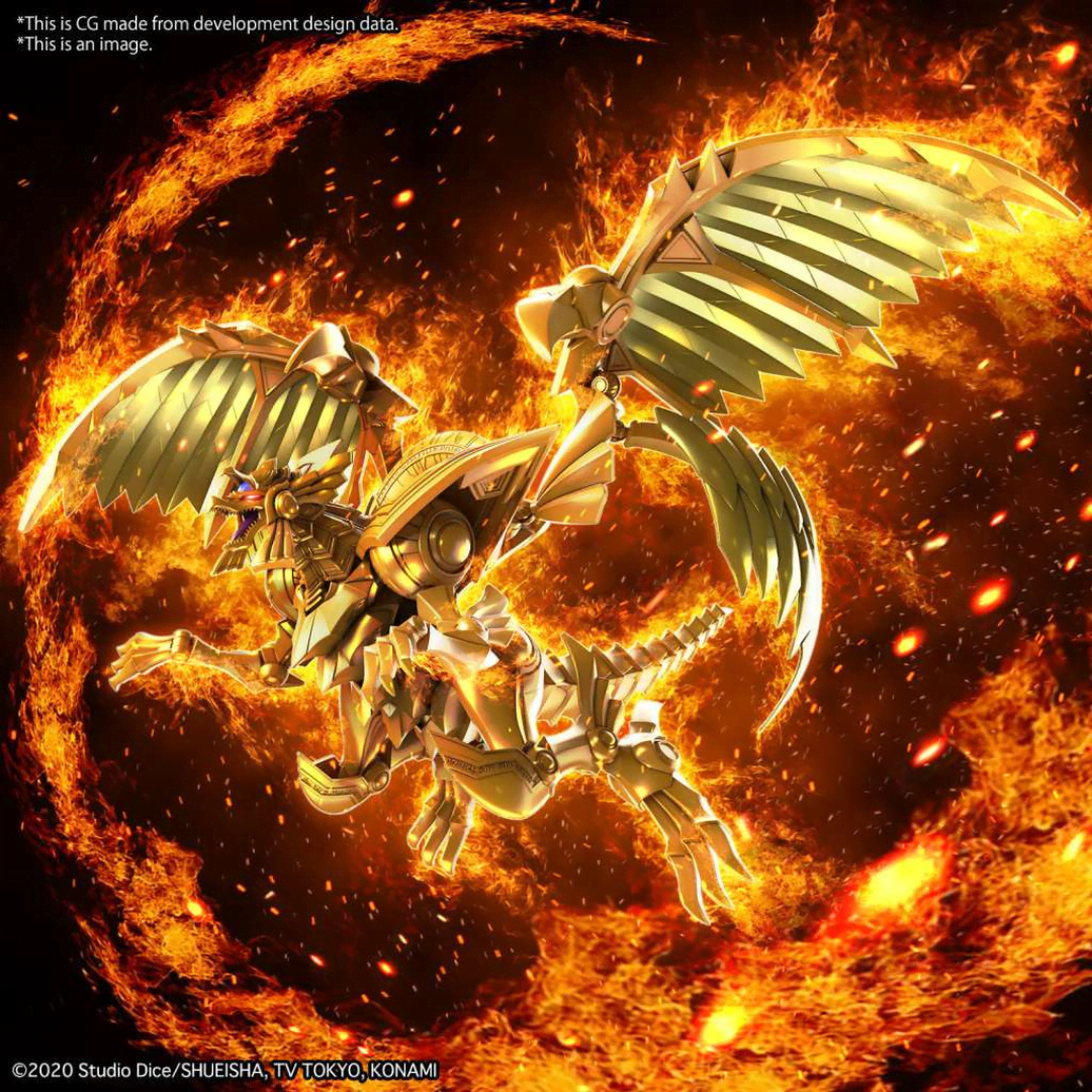 Model Kit Yu-Gi-Oh! The Winged Dragon of Ra Amplified Bandai, dettagliato, dorato, snodabile e facile da montare, perfetto per fan e collezionisti.