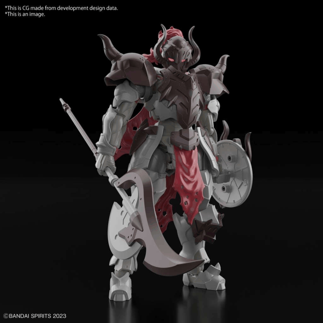 Box 30MF Liber Warrior Bandai con guerriero fantasy corazzato, armato di lancia e scudo, model kit articolato della serie 30 Minutes Fantasy.