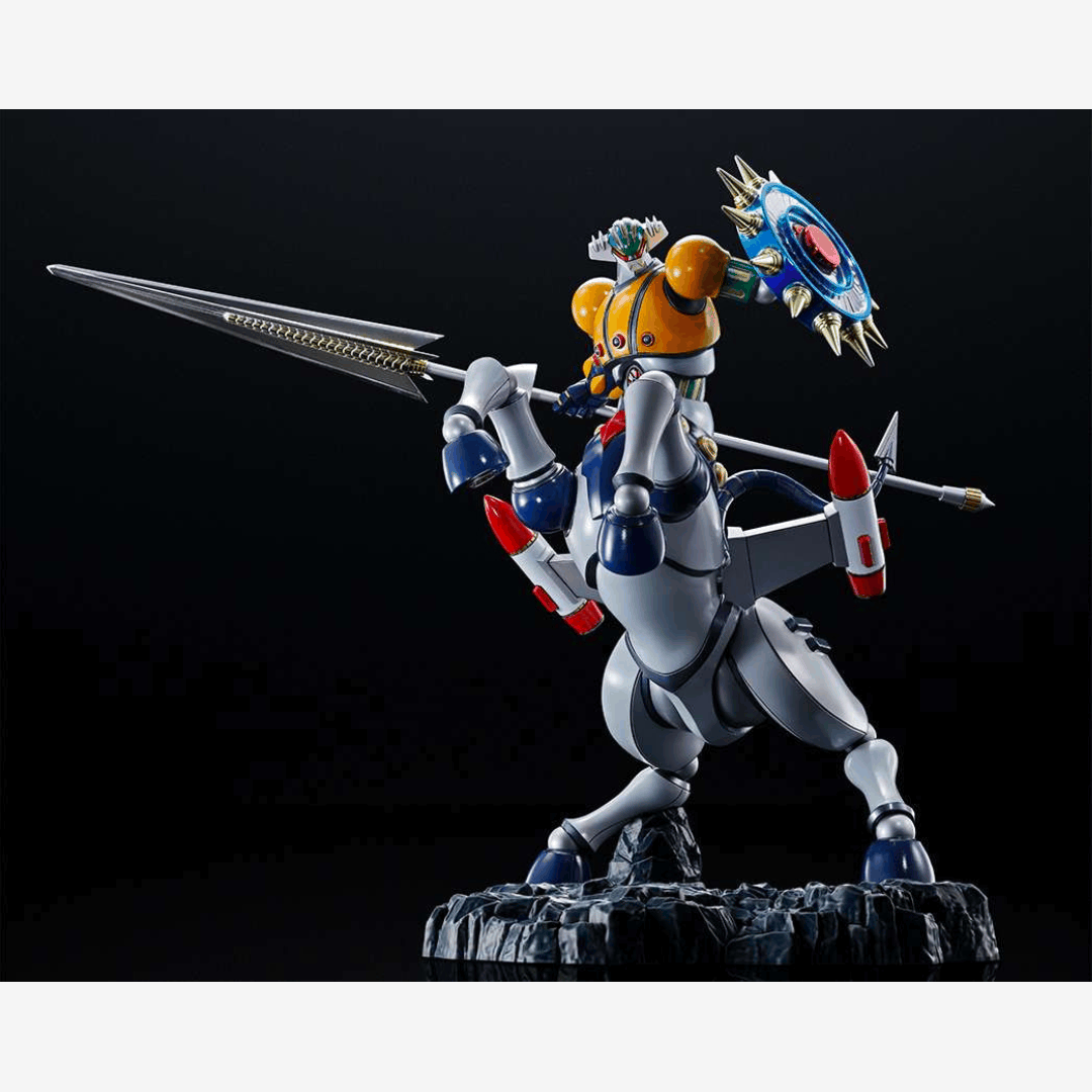 Figure Steel Jeeg Figuarts ZERO 23cm Bandai con finitura metallic touch, posa dinamica su base rocciosa e dettagli realistici da collezione mecha.