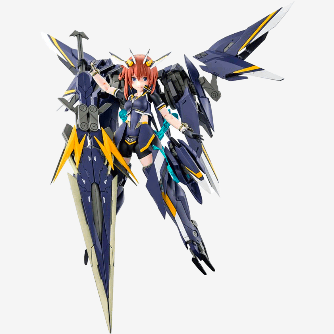 Box model kit Megami Device Sugumi Kanagata Ga-Shin con armatura blu trasformabile, armi modulari e design anime Alice Gear Aegis