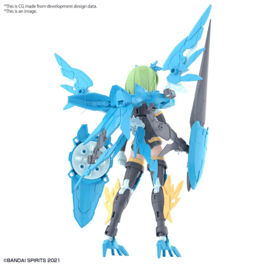 Box model kit Bandai 30MS Far-Farina Conductor Form con armatura azzurra, viso tampografato e design Bishoujo snodabile