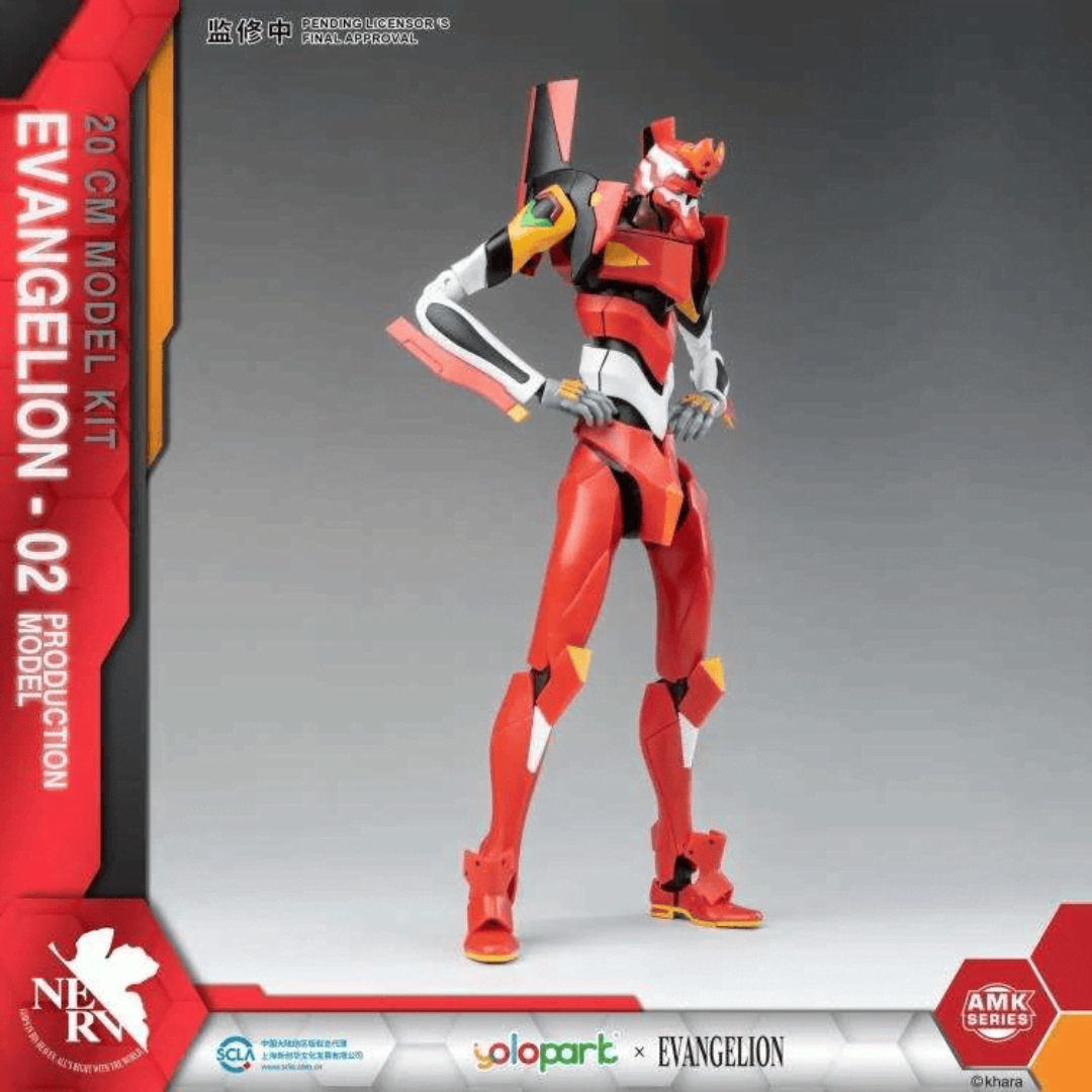 Box Evangelion Production Model-02 AMK Series Yolopark, model kit 20 cm snodabile, senza colla, accessori inclusi, ideale per fan Evangelion.