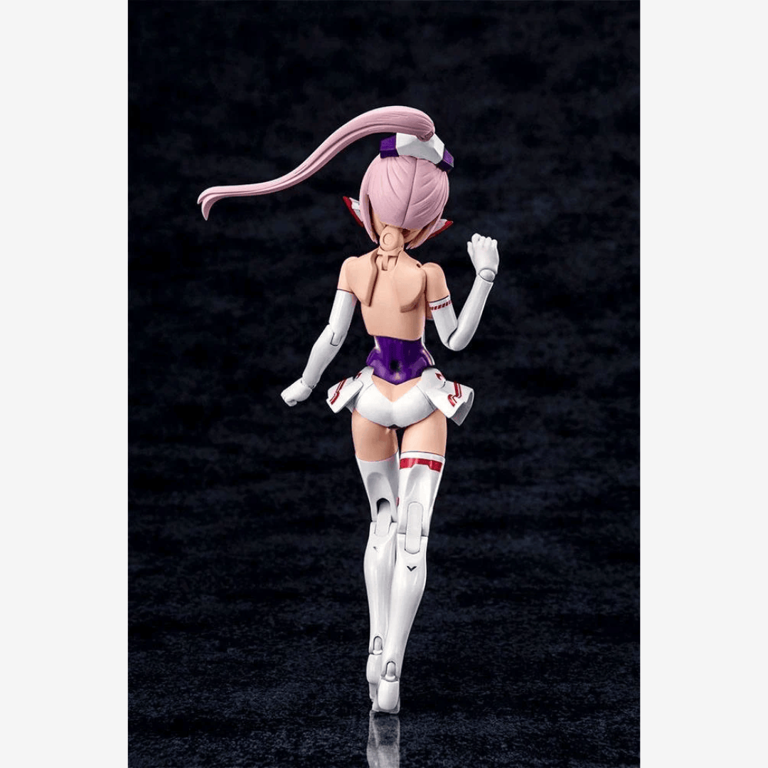 Box model kit Megami Device ASRA Nine-Tails Kotobukiya con armatura bianca futuristica e look Bishoujo mecha da combattimento