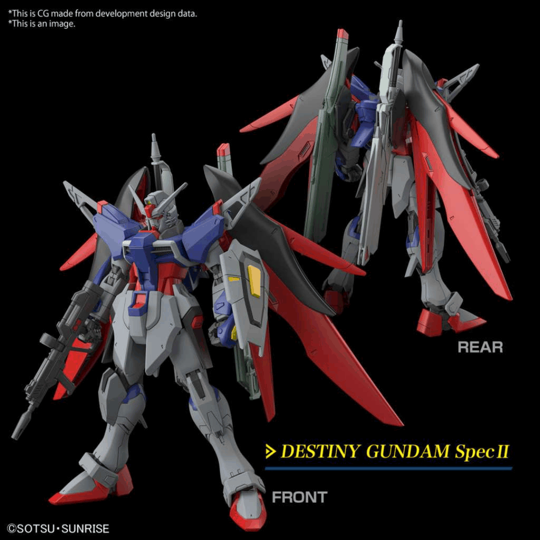 Box HG Bandai Destiny Gundam Spec II & Zeus Silhouette 1/144 da Gundam SEED Freedom, kit Gunpla senza colla con ali translucide e cannone Zeus.