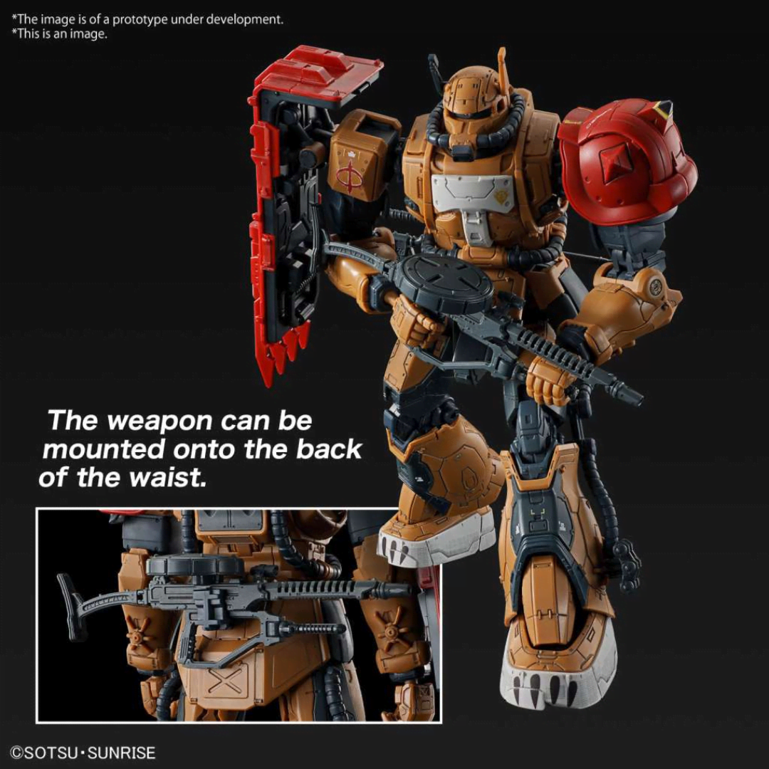 Box HG MS-06F Zaku II F Type Solari RFV Bandai 1/144 da Gundam Requiem for Vengeance con colori esclusivi, armi e parti mobili da collezione.