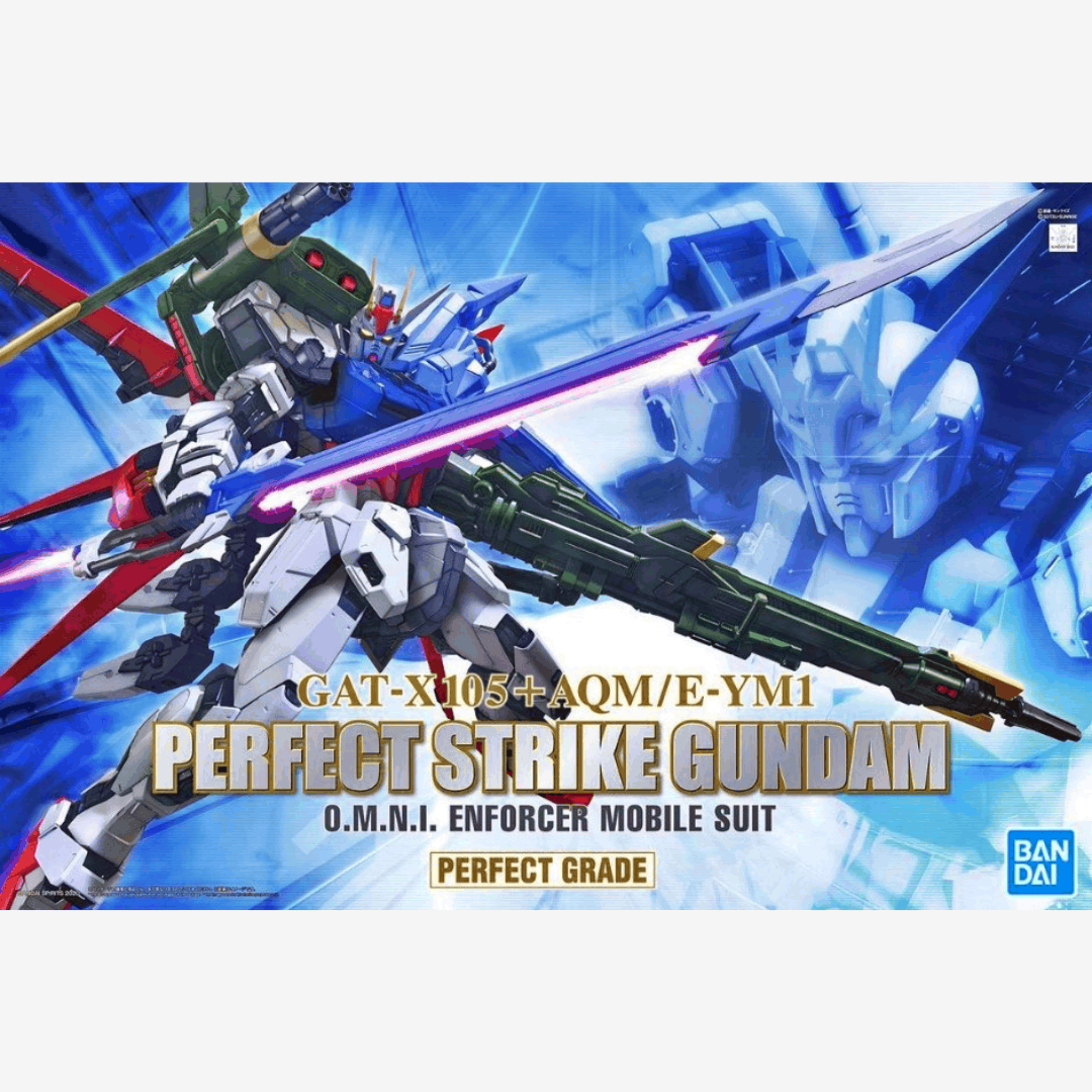 Box PG 1/60 Perfect Strike Gundam con Mobile Suit completo di Aile, Sword e Launcher Pack, tratto da Gundam SEED. Gunpla perfetto per collezionisti PG.